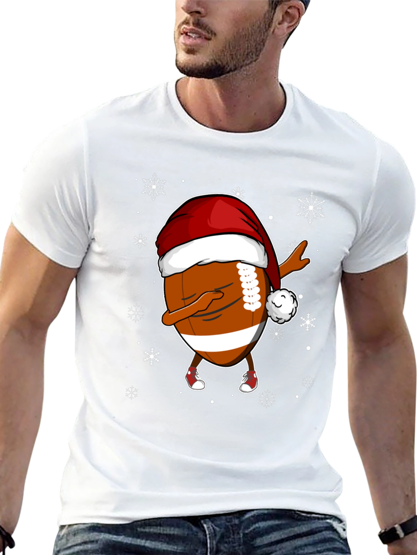 Funny Christmas Football Dabbing Santa Hat Tee