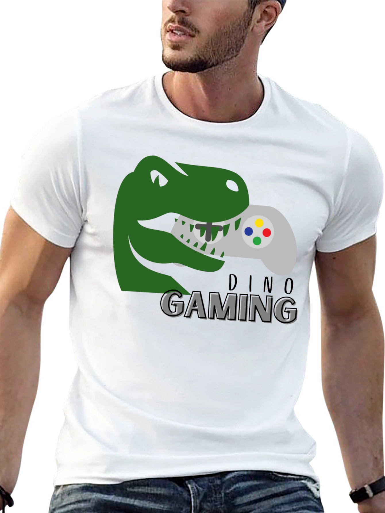 Dino Gaming T-Shirt - Gamer Dinosaur Controller Tee