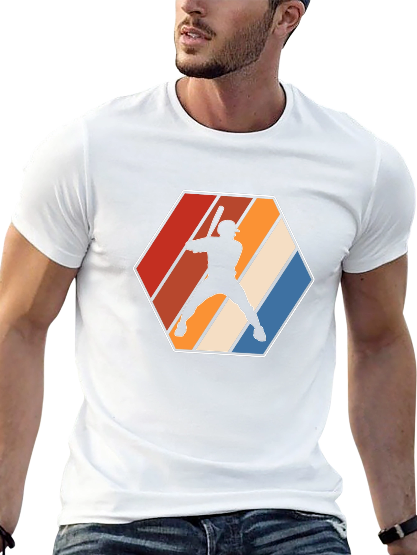 Retro Baseball Player Graphic Tee - Black