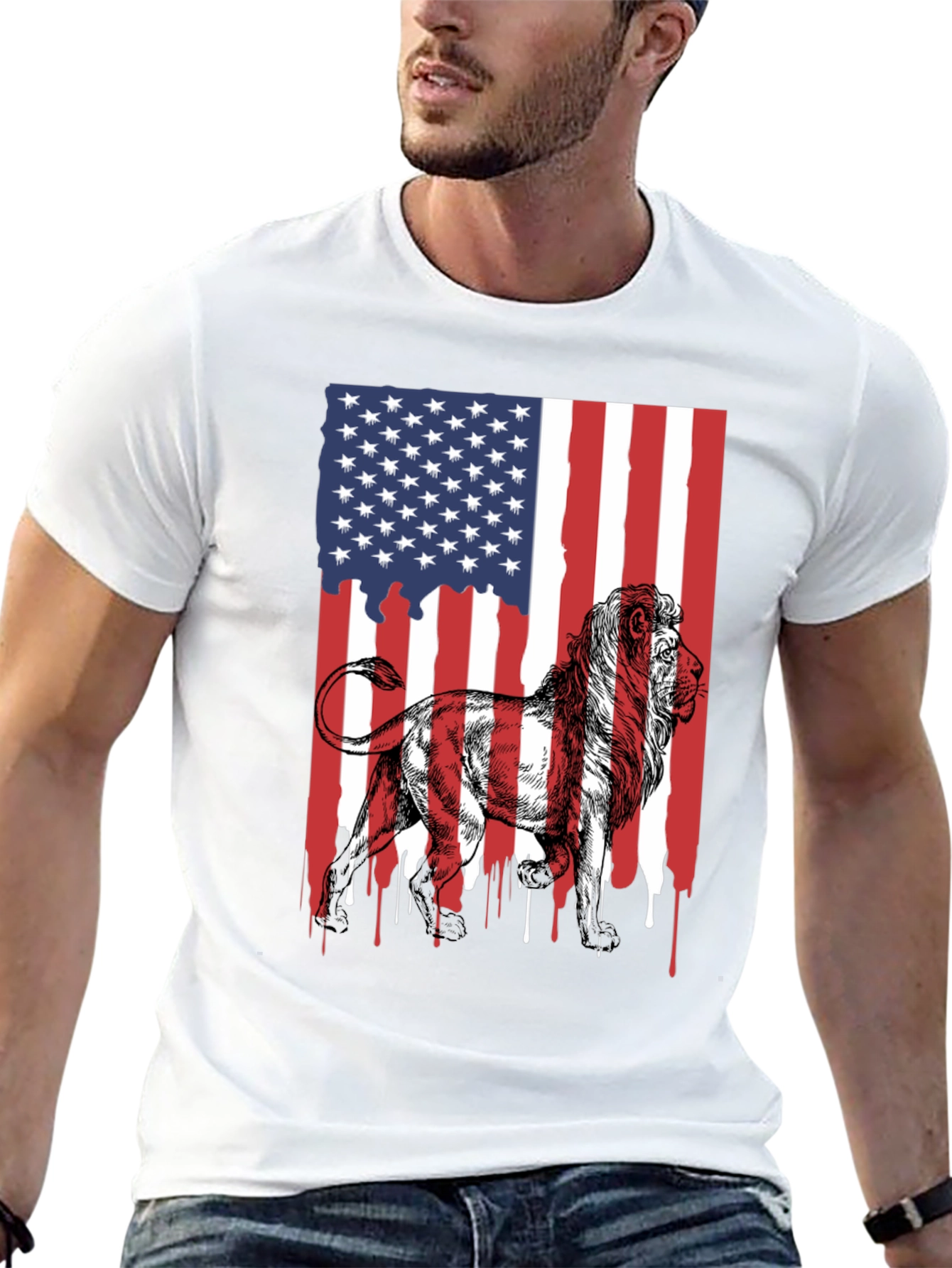 Lion American Flag Graphic Tee - Patriotic Style