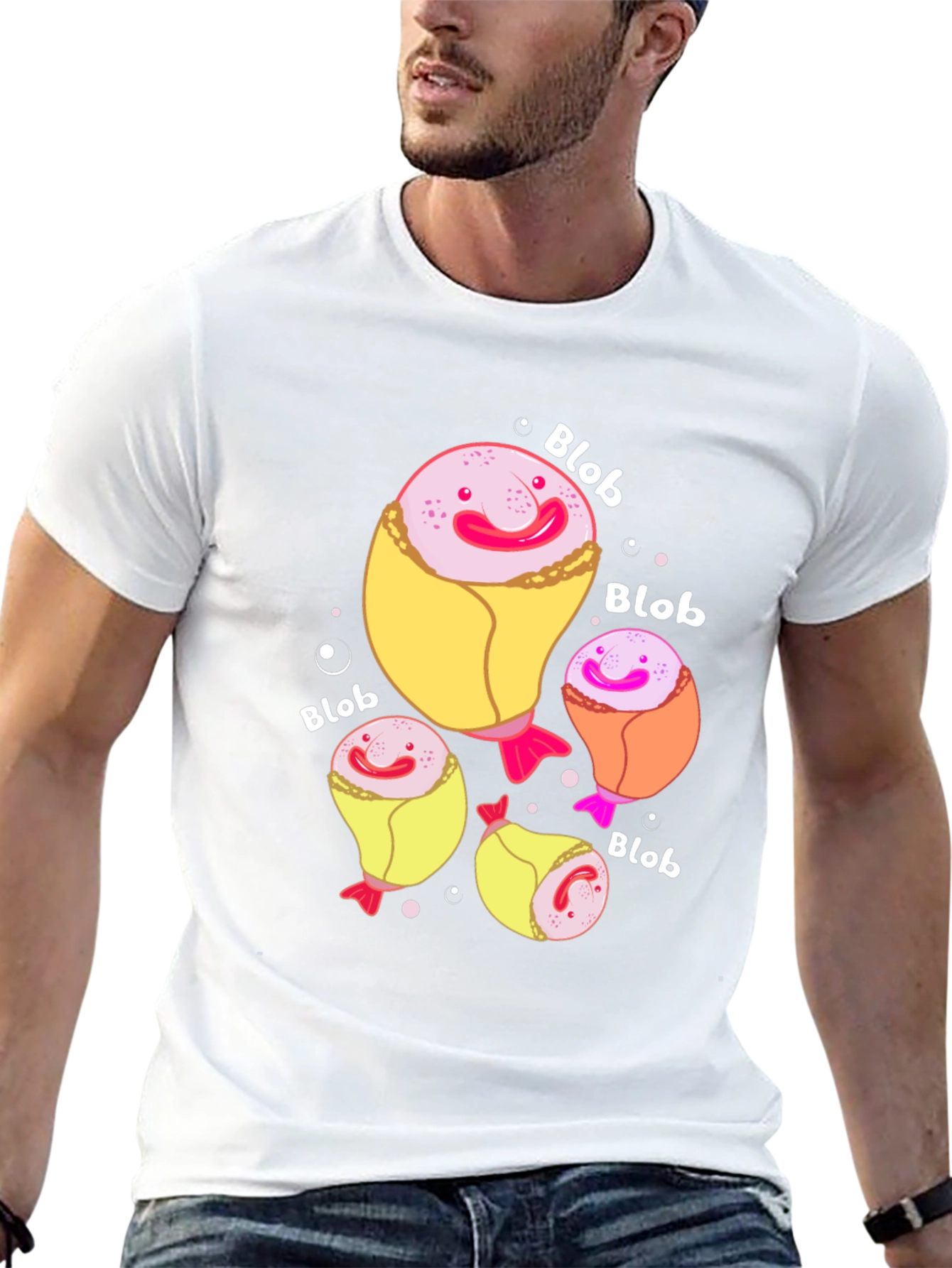 Funny Blobfish Cartoon Black T-Shirt