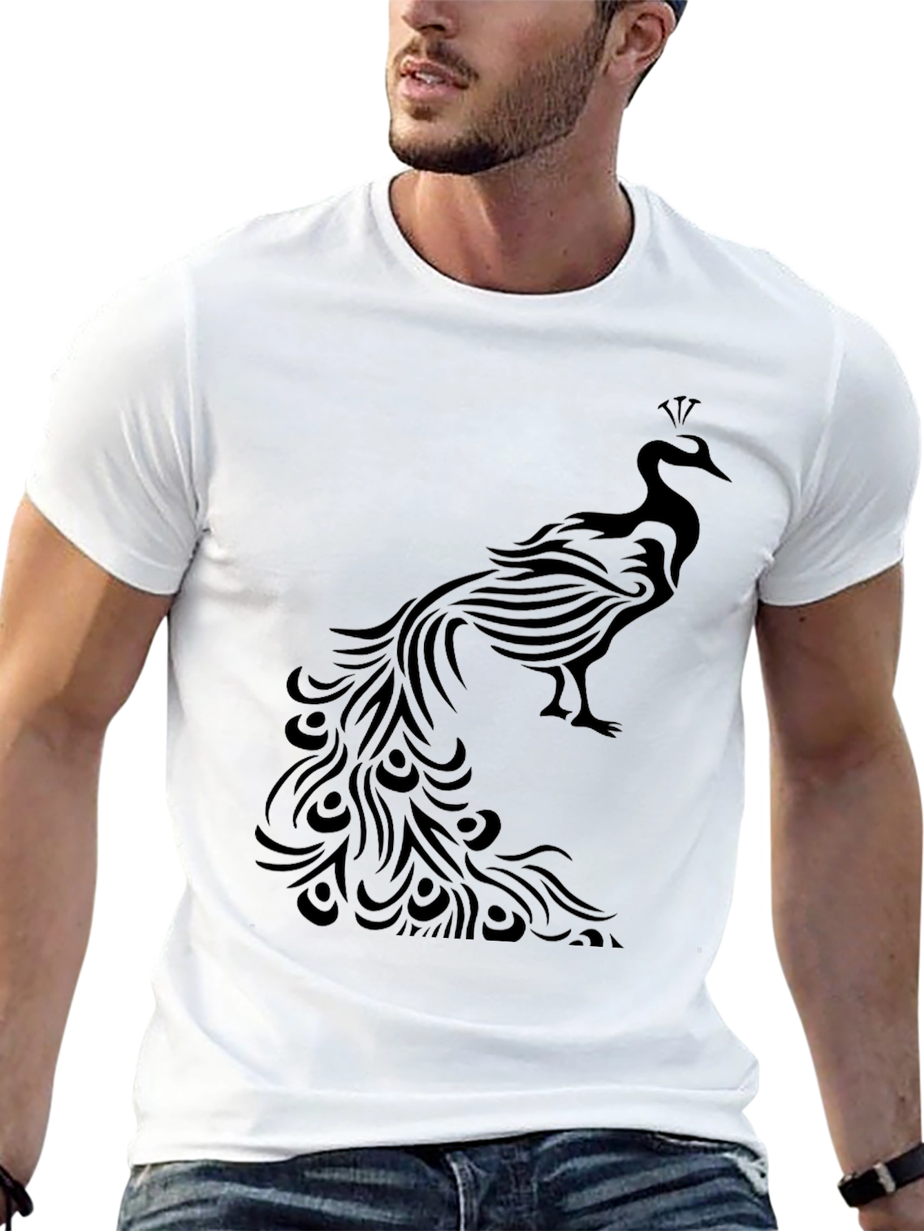Peacock Graphic Tee - Stylish Black T-Shirt