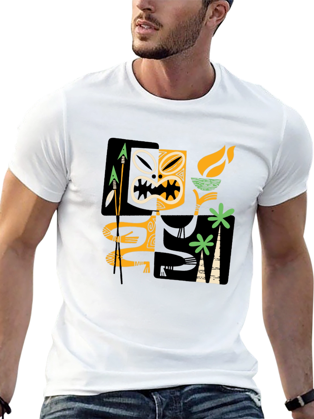 Retro Tiki Graphic Black T-Shirt