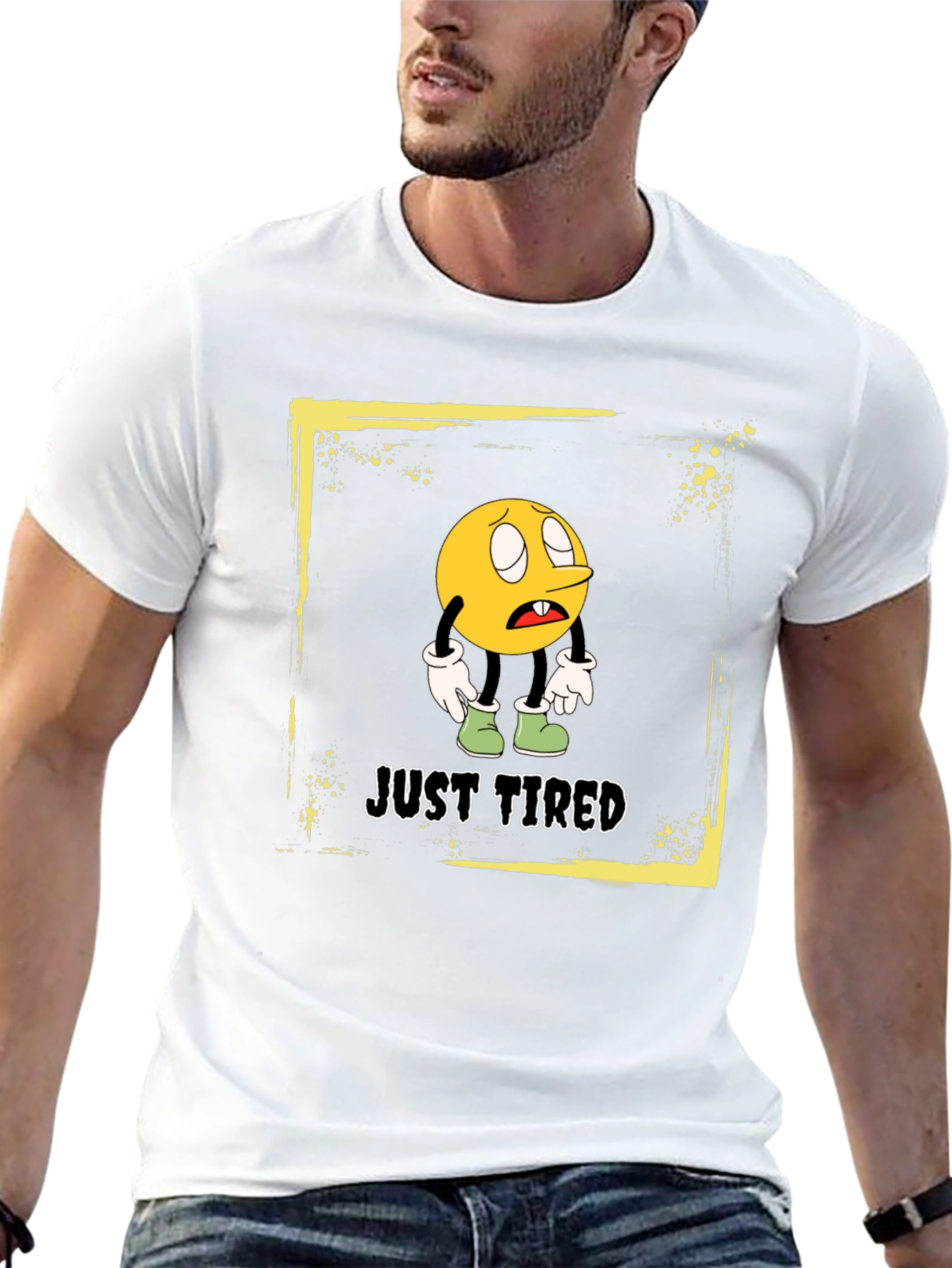 Just Tired Graphic T-Shirt - Funny Cartoon Emoji Tee
