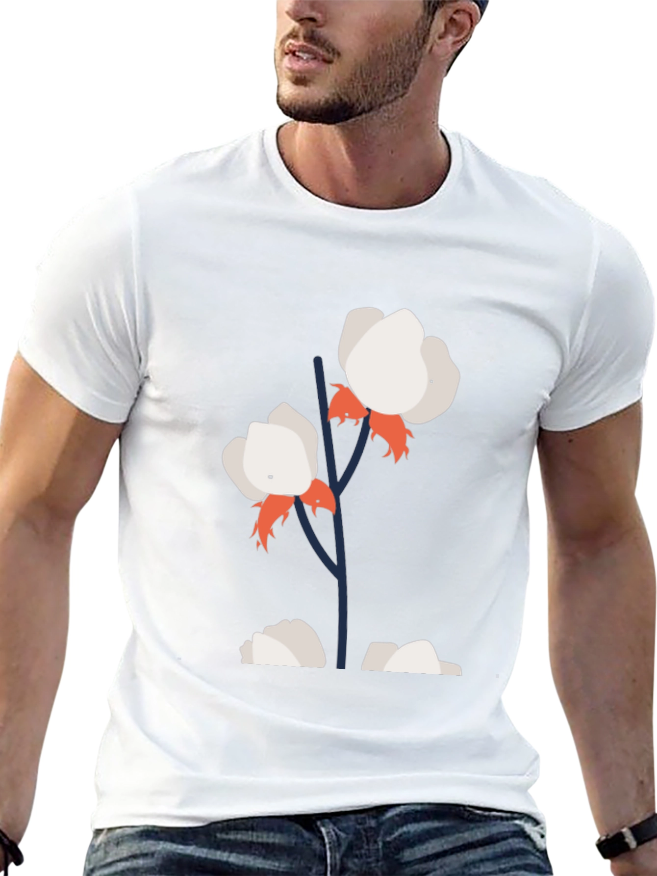 Cotton Flower Graphic Tee - Stylish Black T-Shirt