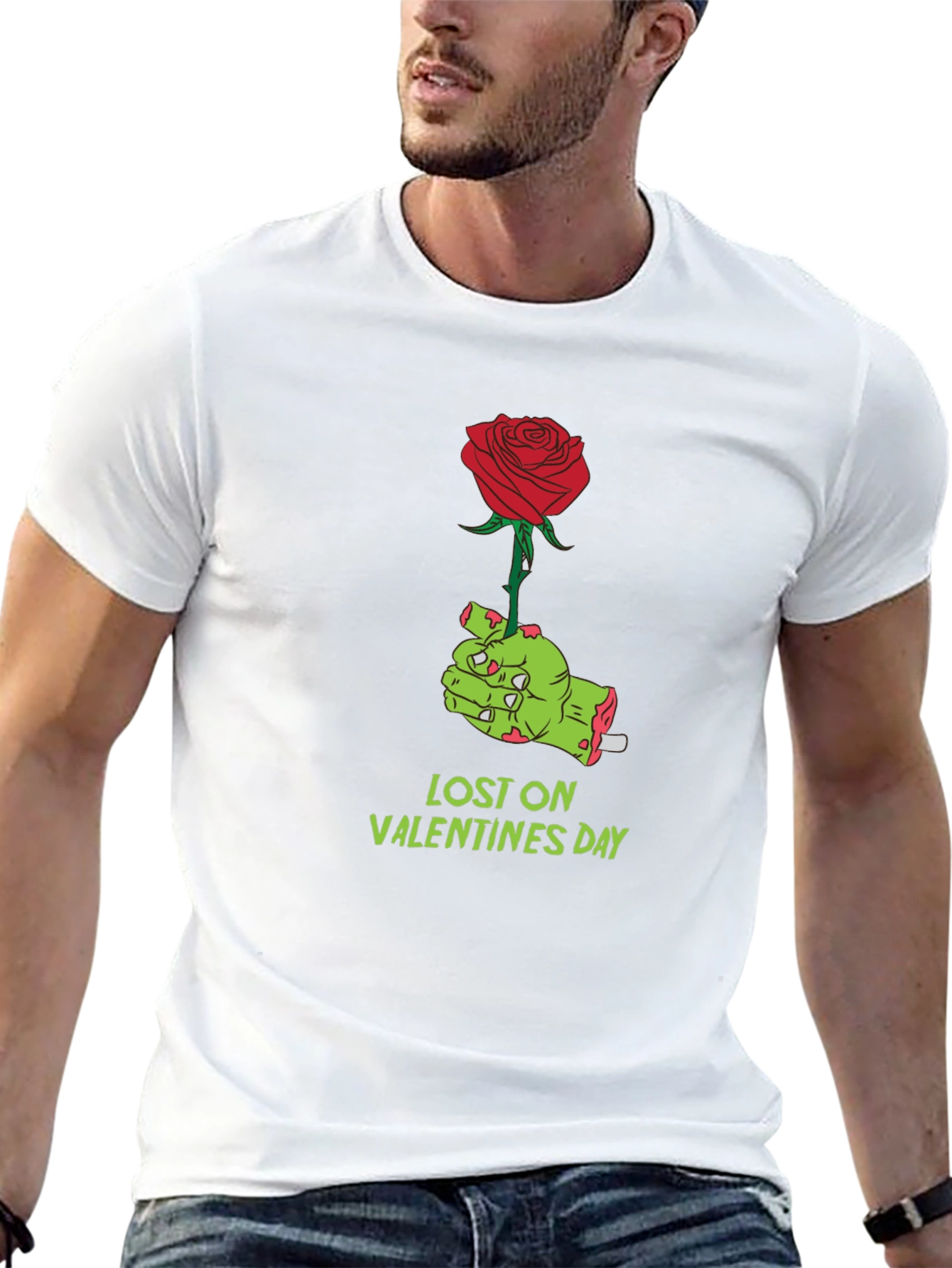 Lost on Valentines Day Zombie Hand Rose Graphic T-Shirt