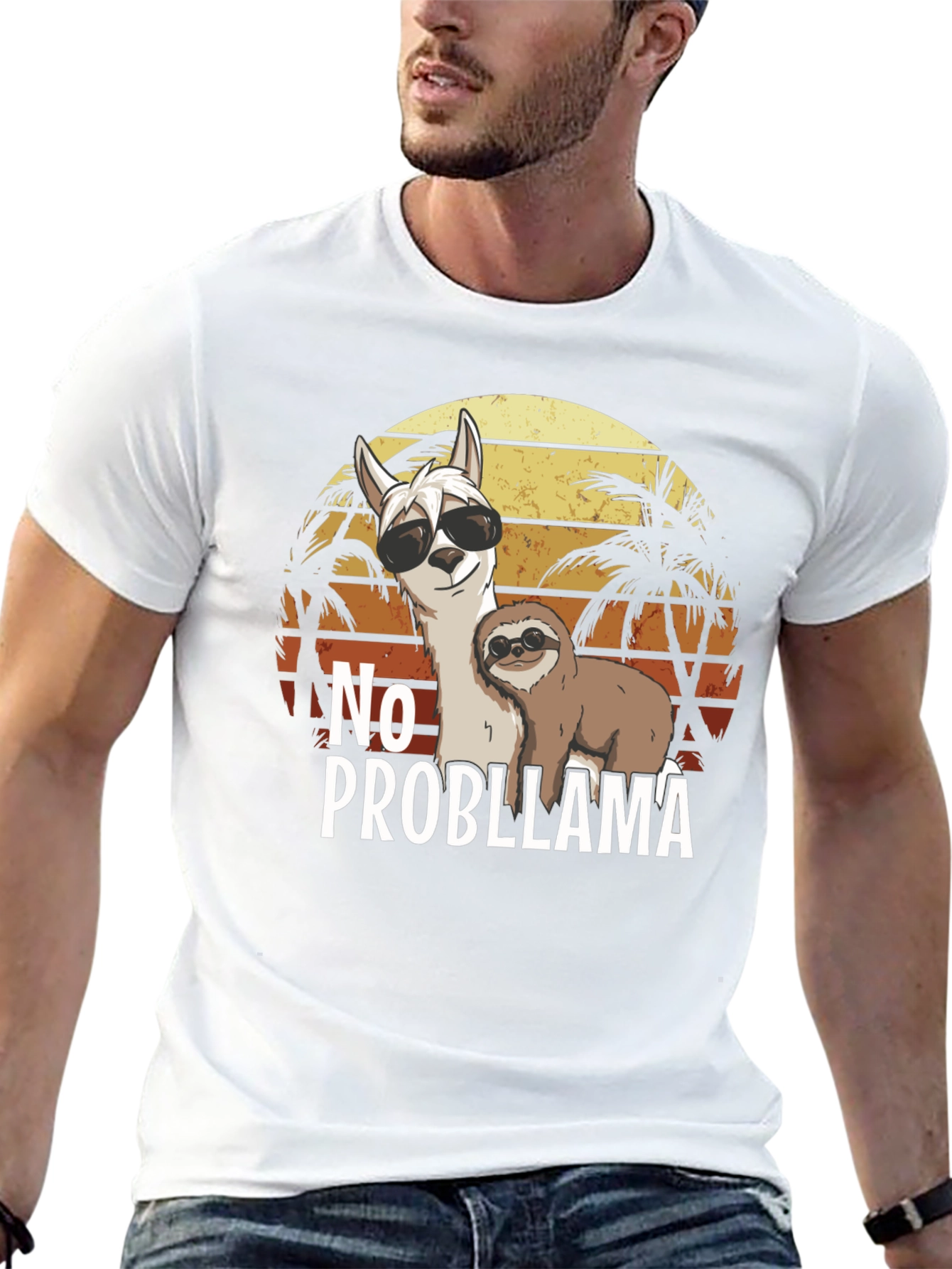 No Probllama T-Shirt Funny Sloth & Llama Graphic Tee