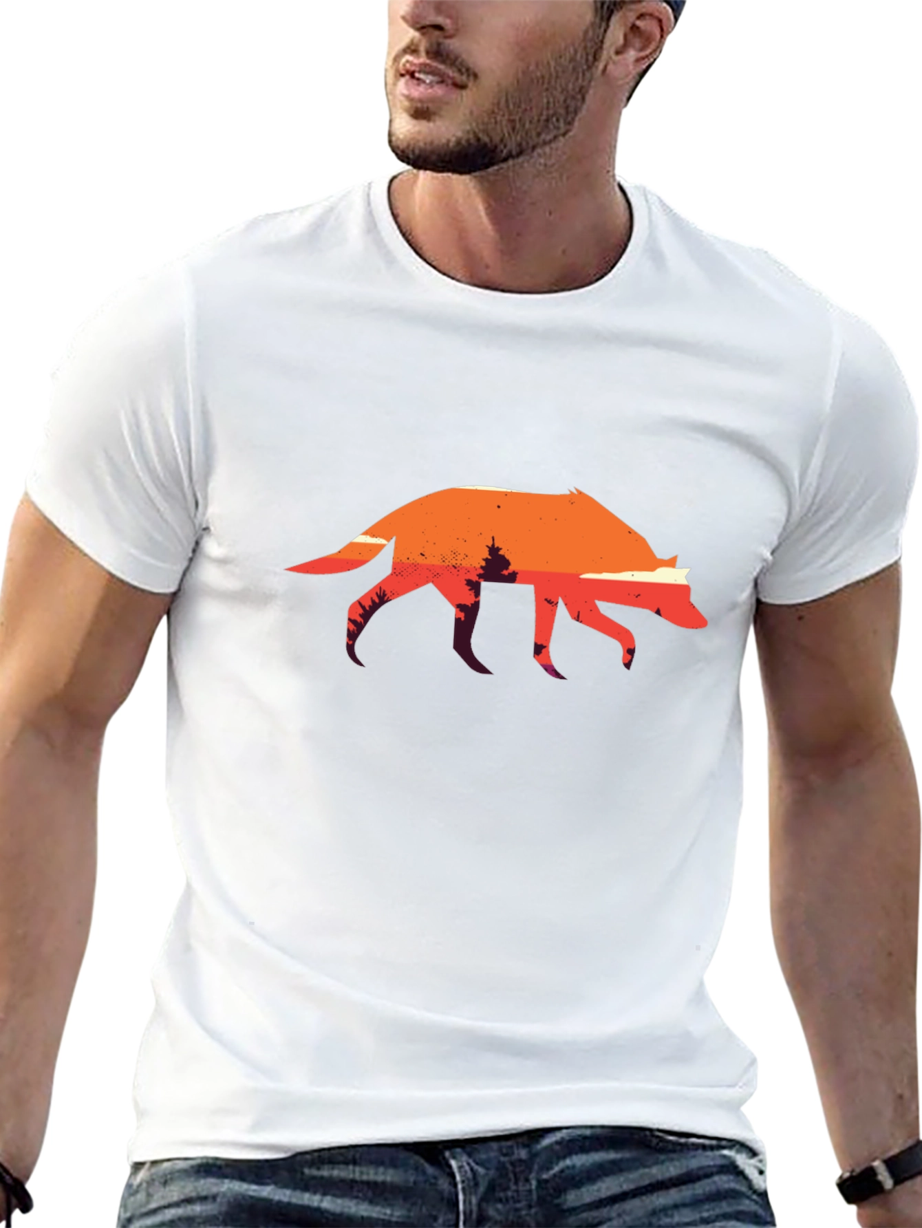 Sunset Wolf Graphic Tee - Black Cotton T-Shirt
