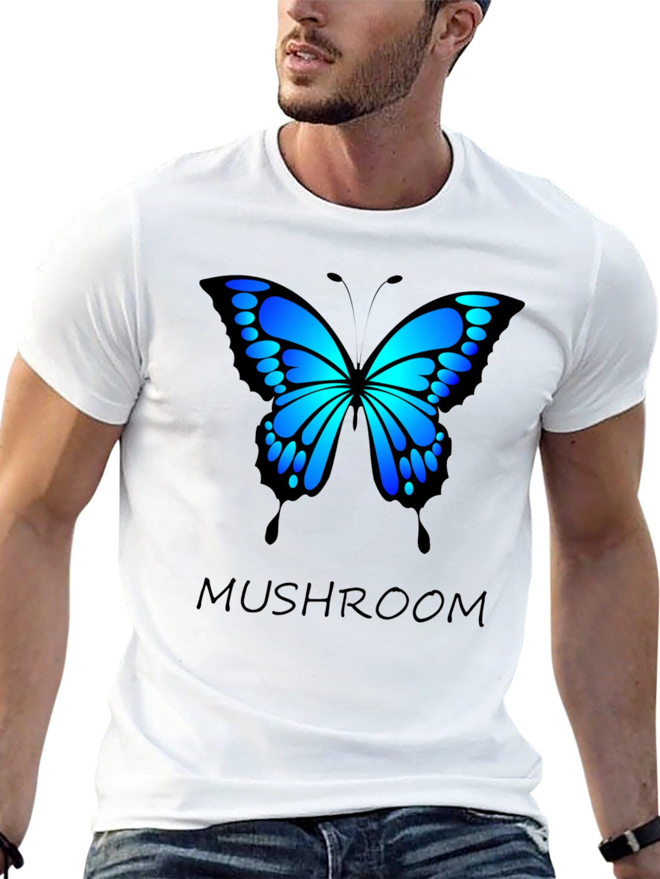 Butterfly Mushroom T-Shirt - Black Cotton Blend