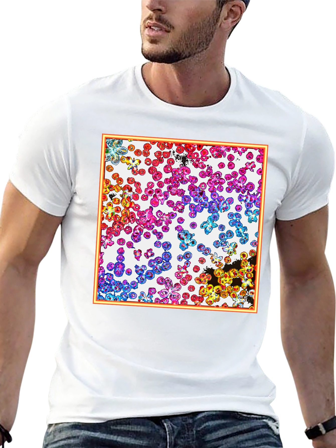 Abstract Cell Pattern Graphic Tee - Black