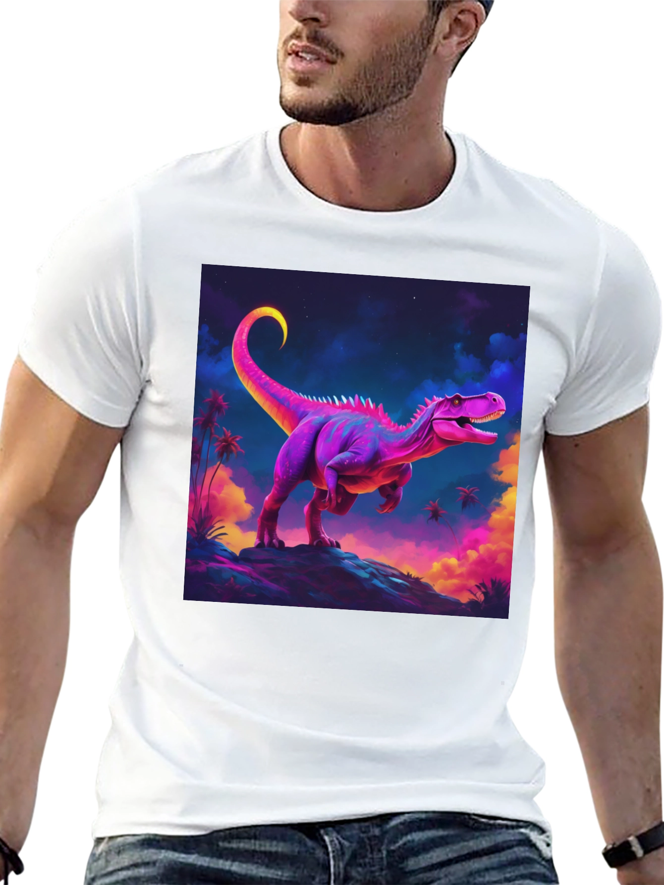 Neon Dinosaur Graphic Tee - Black