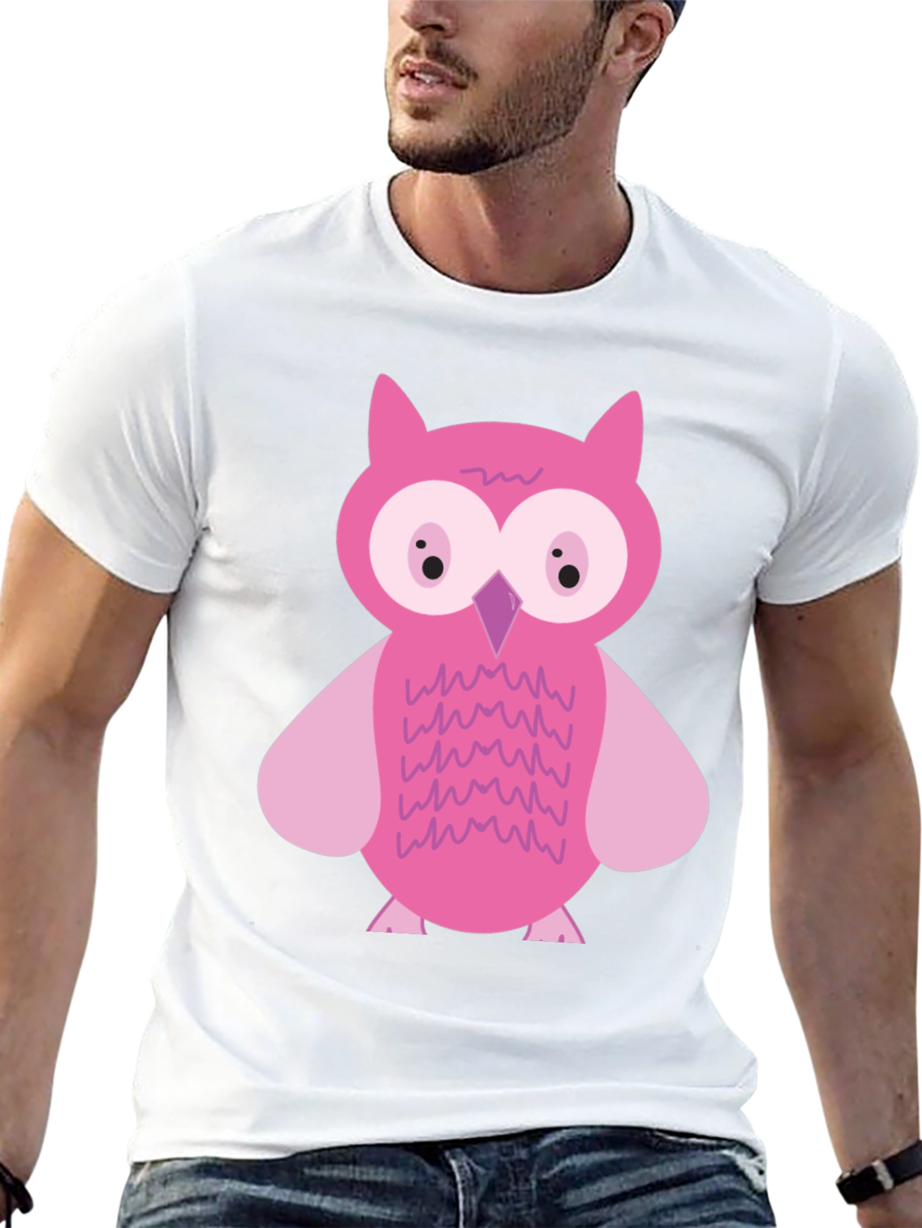 Pink Owl Graphic Print Black T-Shirt