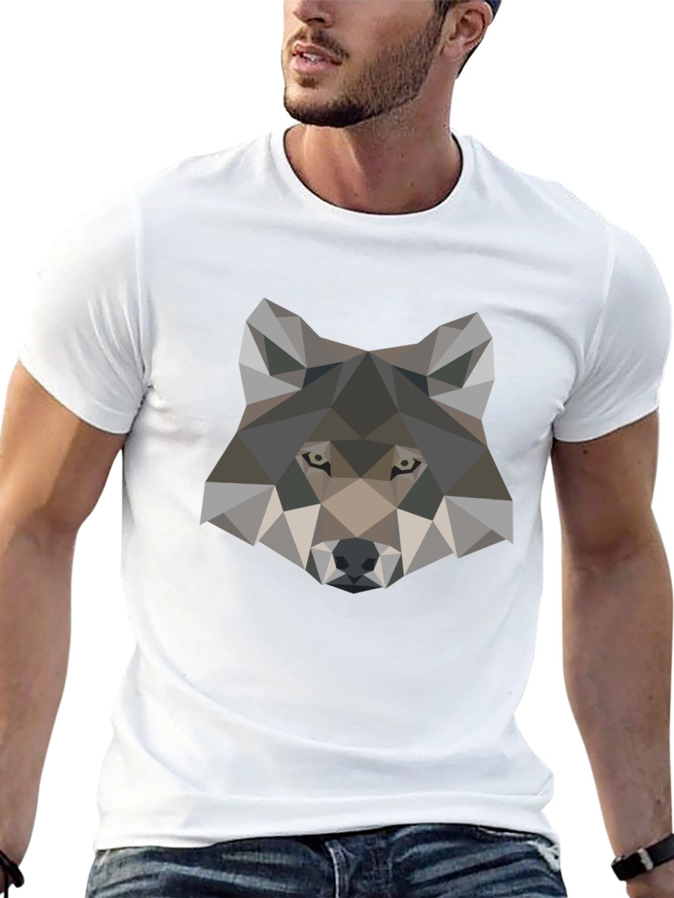 Geometric Wolf Graphic Tee - Stylish Mens T-Shirt