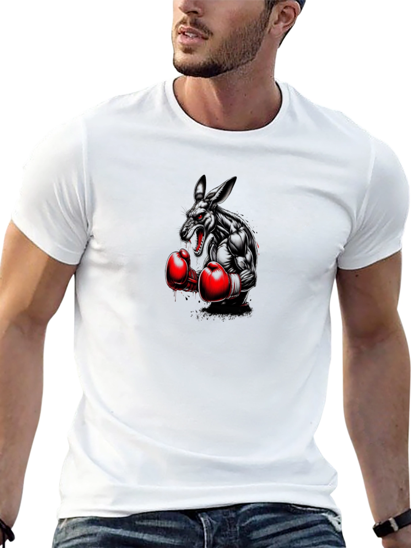 Boxing Kangaroo Graphic Tee - Black Cotton T-Shirt