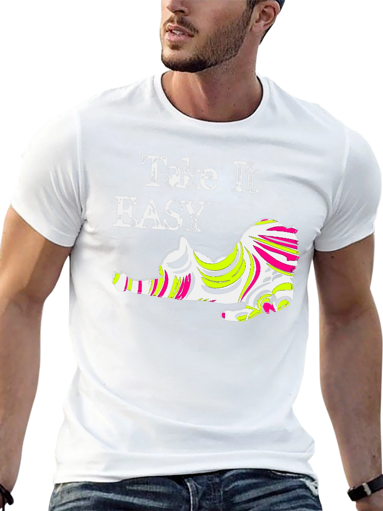Take It Easy Cat Graphic Tee - Black