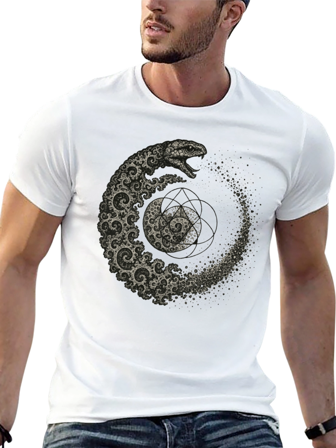 Serpent Spiral T-Shirt - Geometric Snake Design