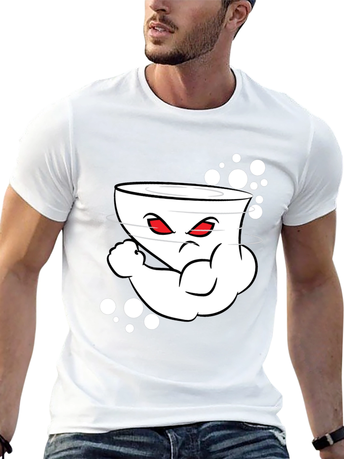 Mens Black Cartoon Graphic Crew Neck T-Shirt