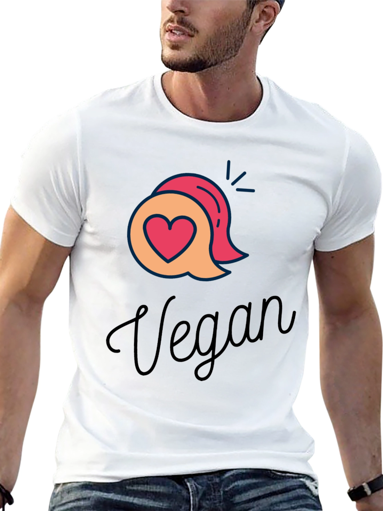 Vegan Graphic T-Shirt - Heart & Speech Bubble Design