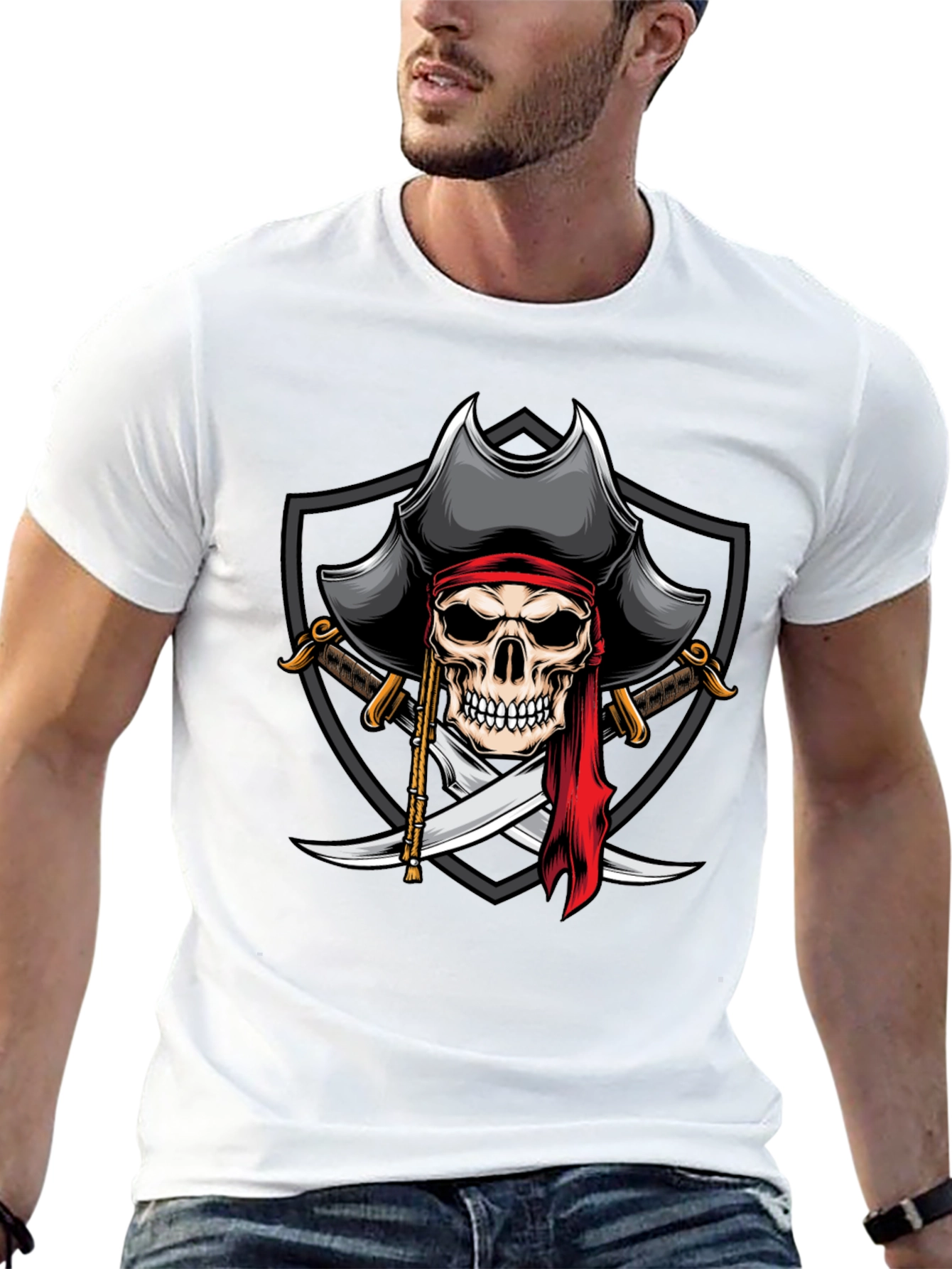 Skull Pirate T-Shirt - Mens Black Graphic Tee