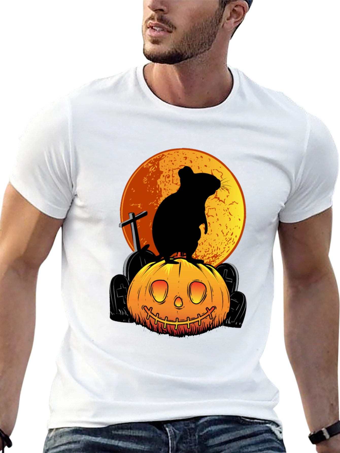 Halloween Rat on Pumpkin Graphic Tee