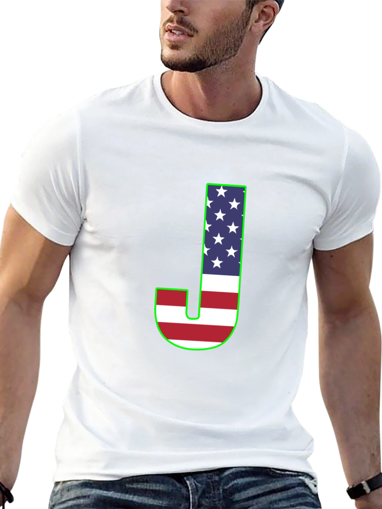 Letter J USA Flag Graphic T-Shirt