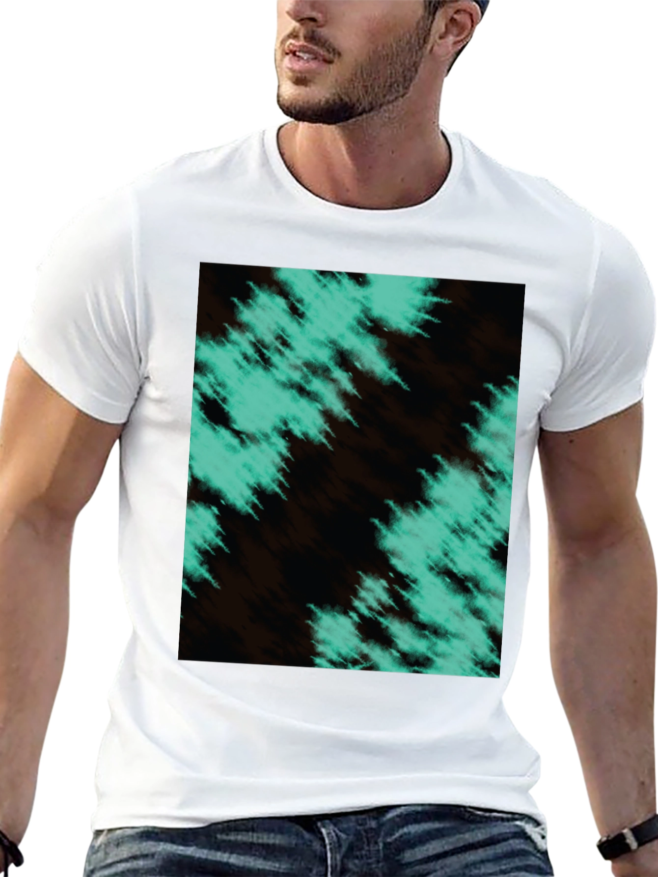 Abstract Teal Graphic Black T-Shirt