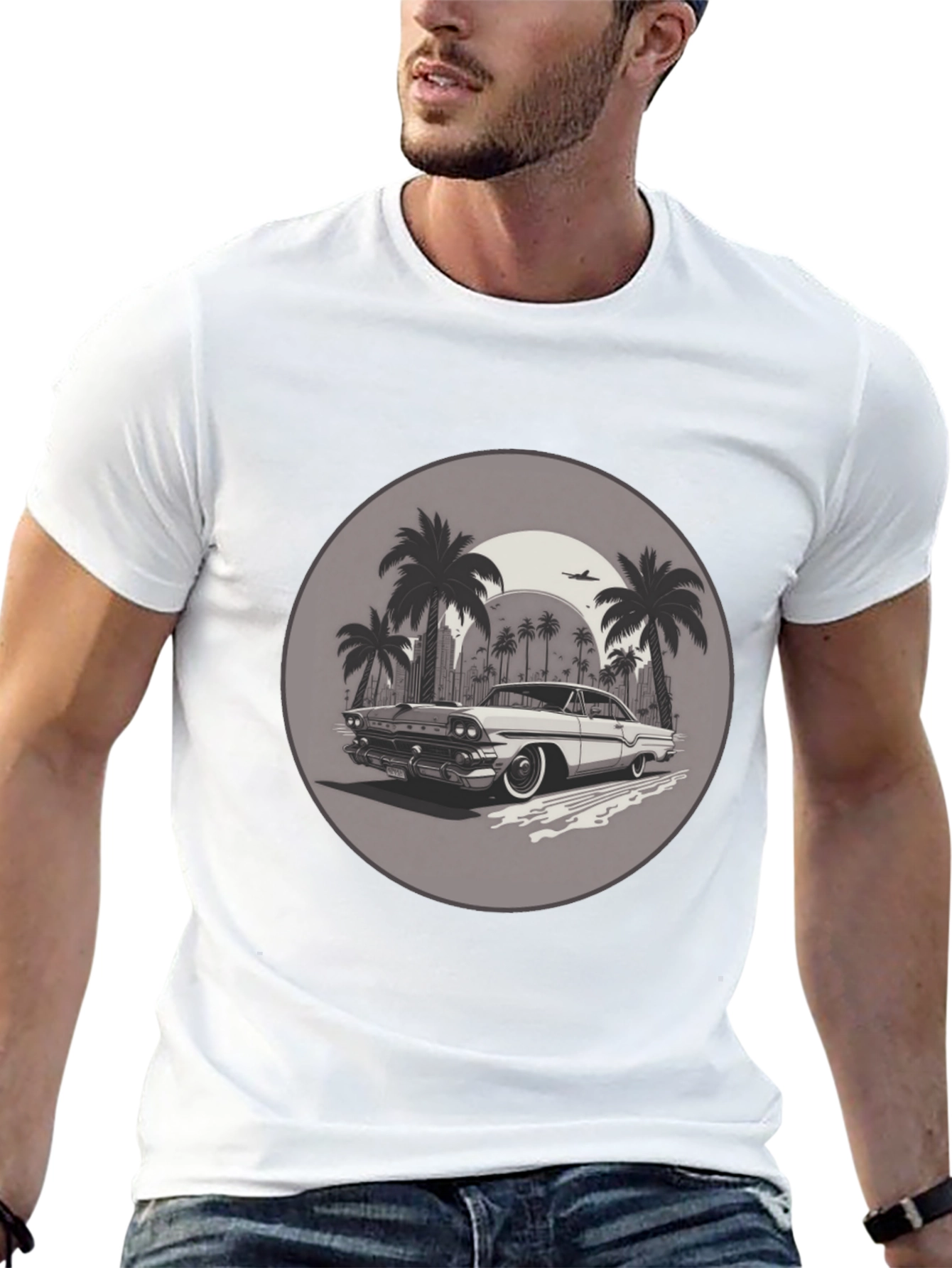 Retro Car & Palm Trees Graphic T-Shirt