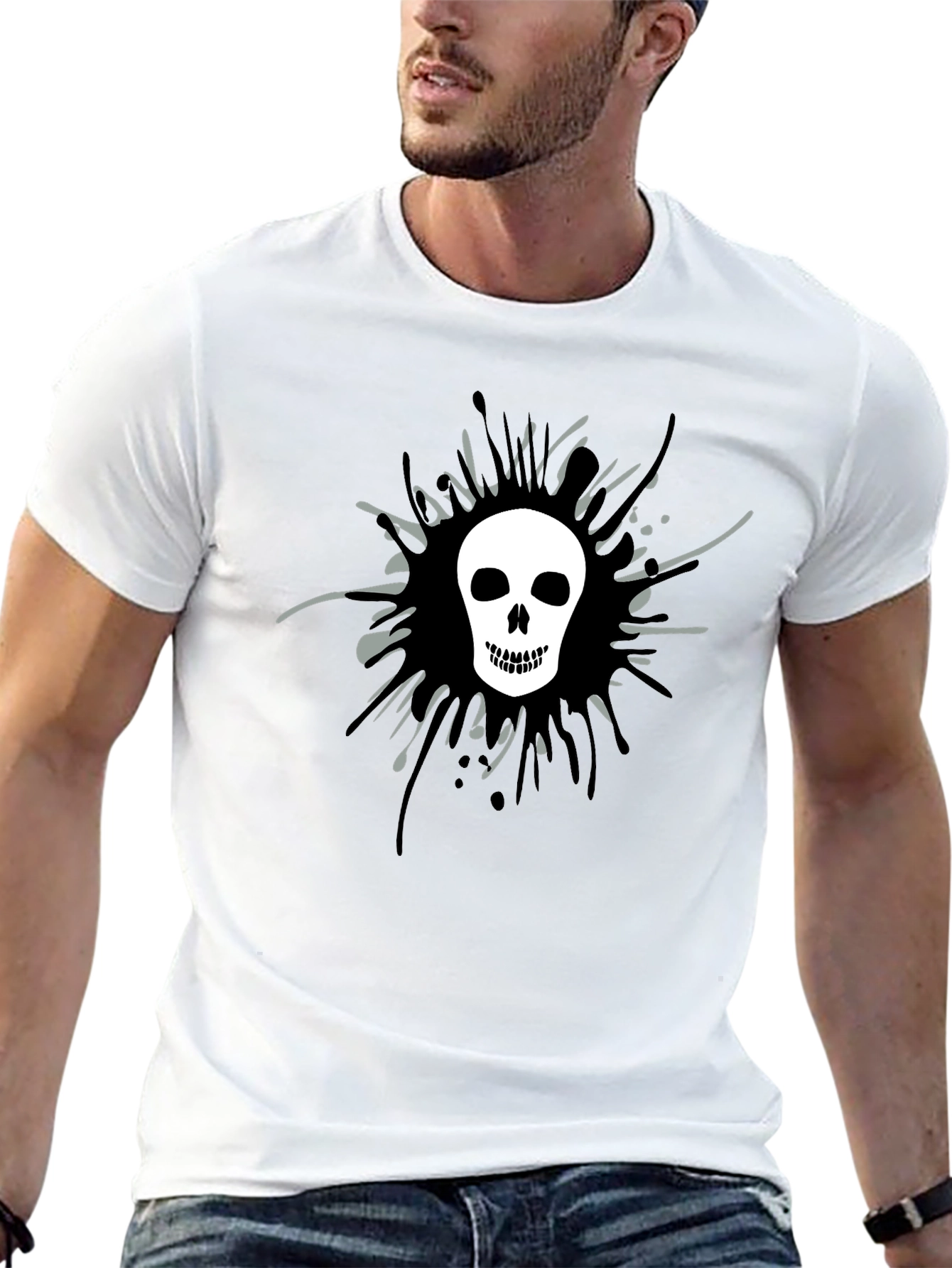 Skull Splatter Graphic Tee - Mens Black T-Shirt