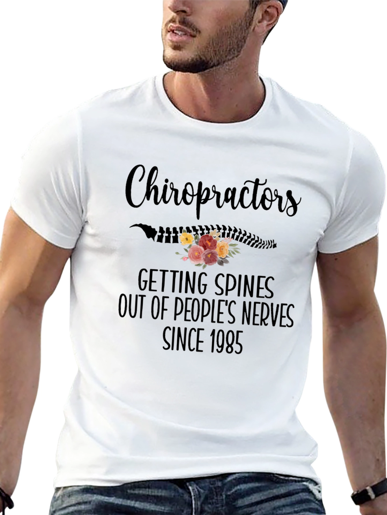 Chiropractor Spine Flower Black T-Shirt