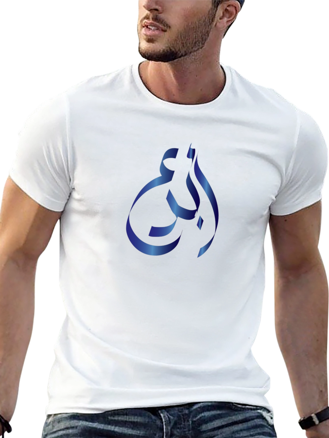 Stylish Black T-Shirt with Blue Ribbon Design