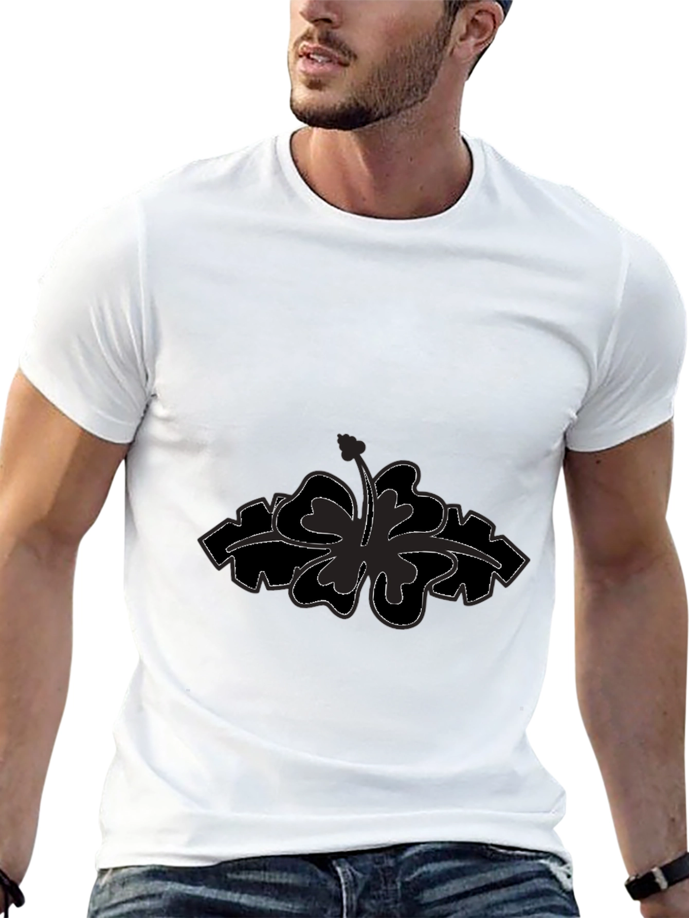 Mens Black T-Shirt with Flower Design