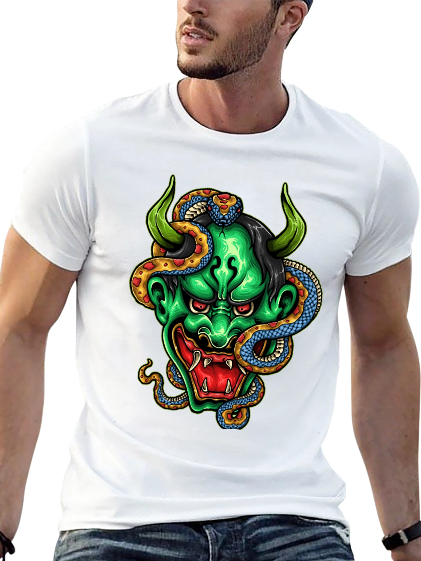 Demon & Snake Graphic Black T-Shirt