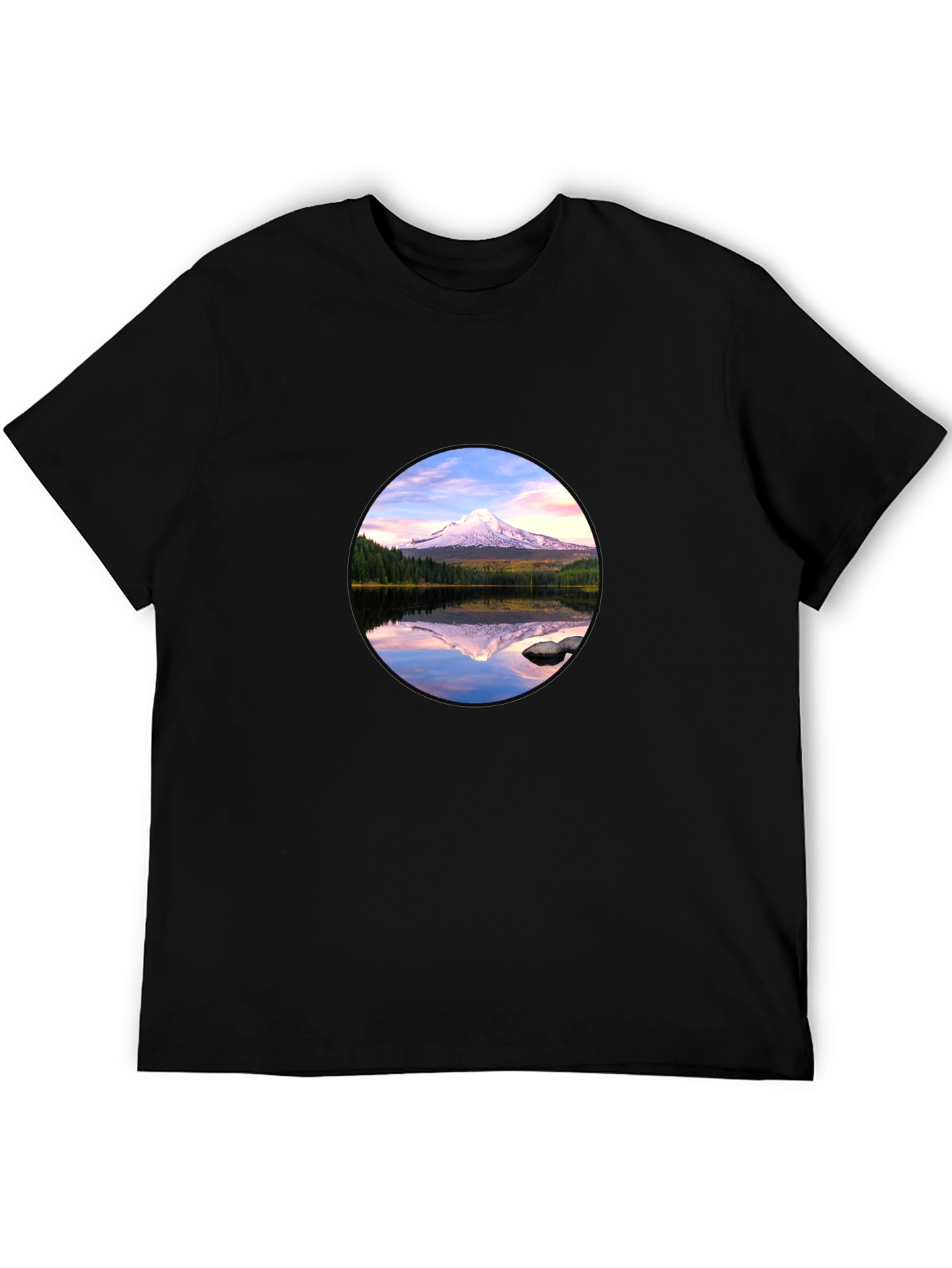 Mountain Reflection Graphic Black T-Shirt