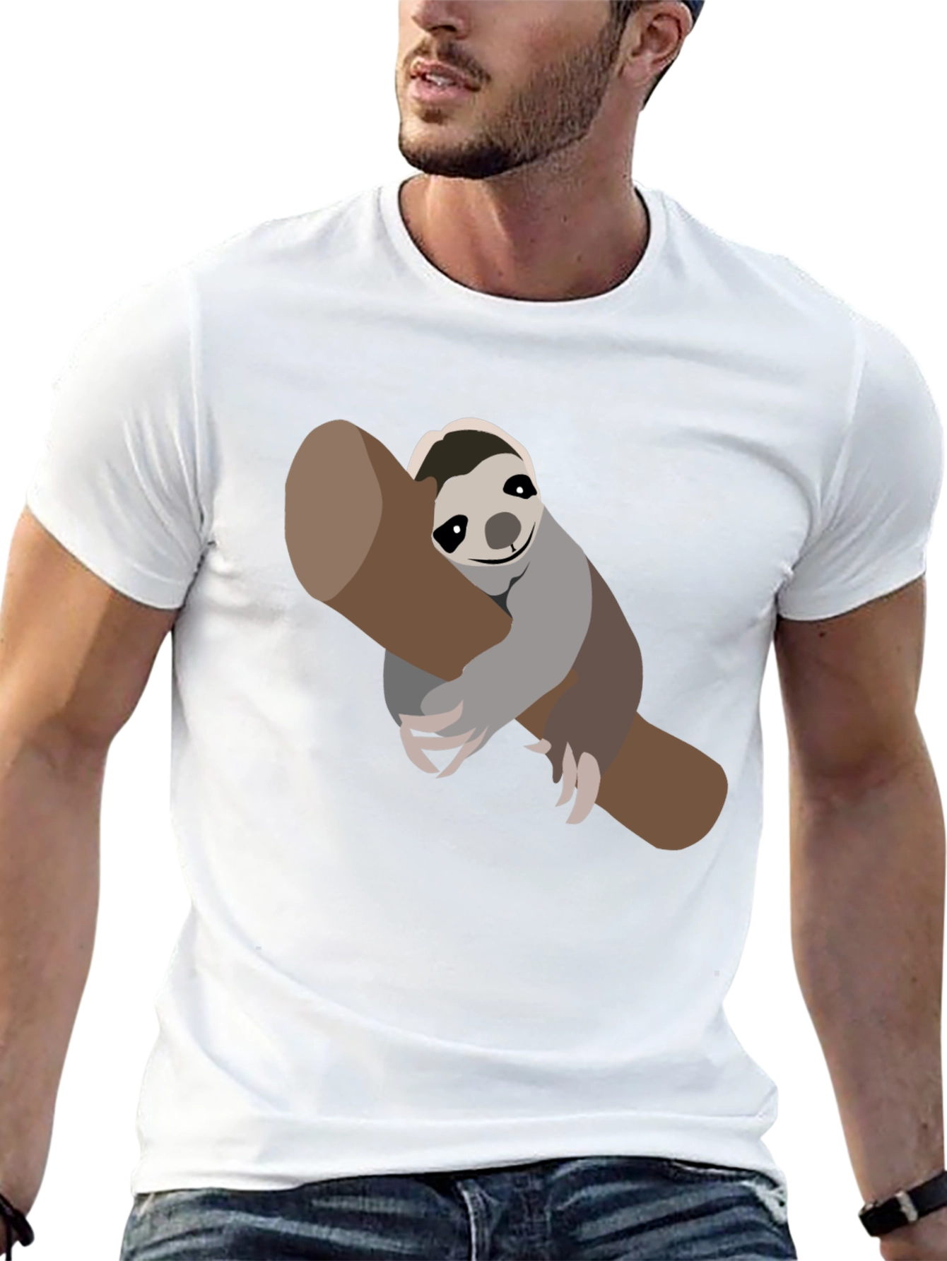 Cute Sloth on Branch Black T-Shirt