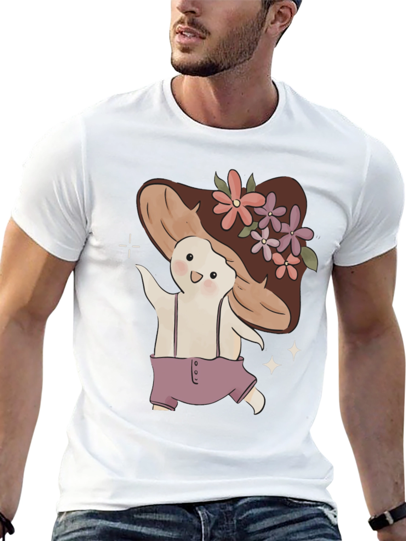 Mushroom Character Black T-Shirt