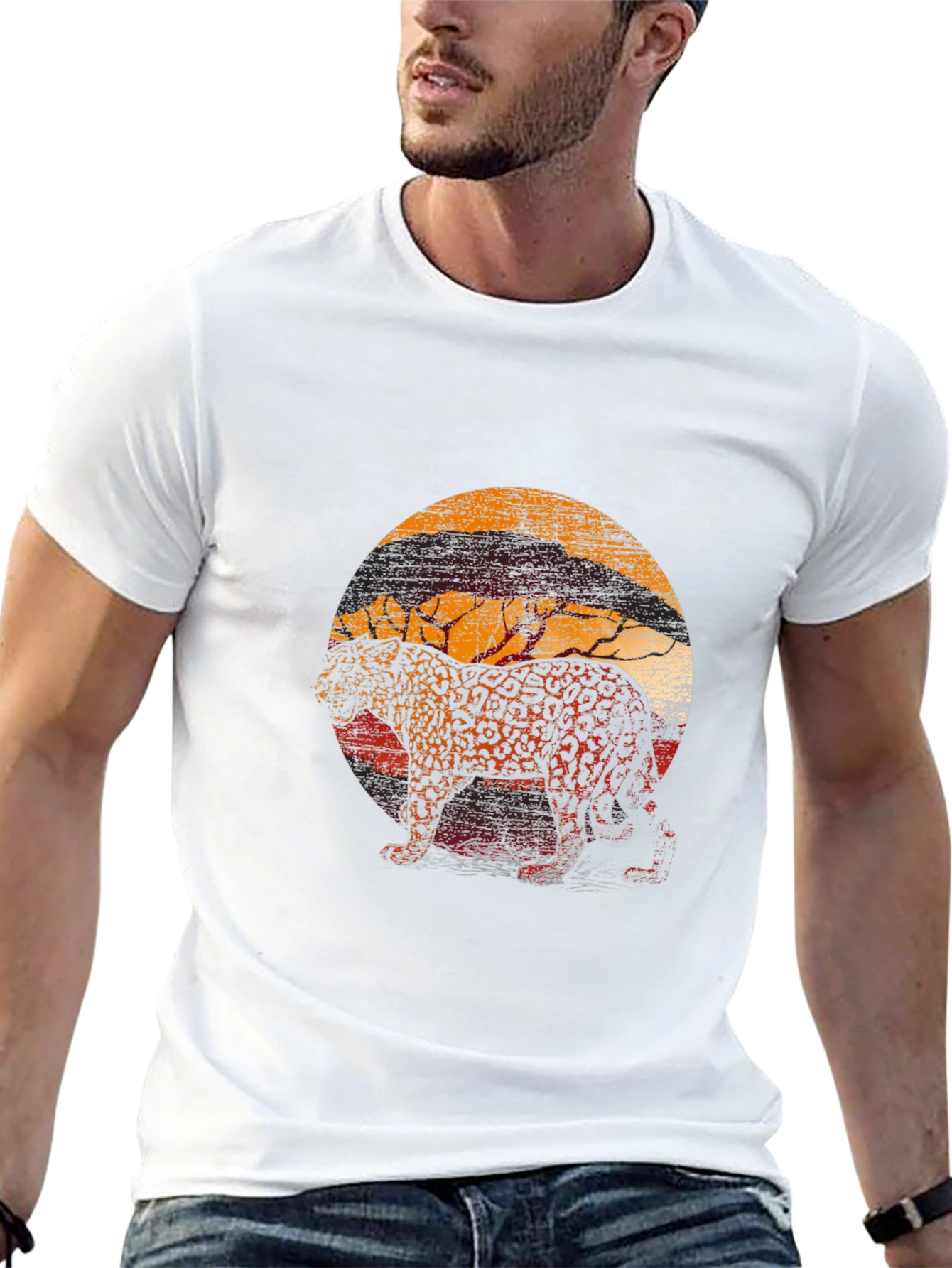 Leopard Sunset Graphic Tee - Stylish Animal Print T-Shirt