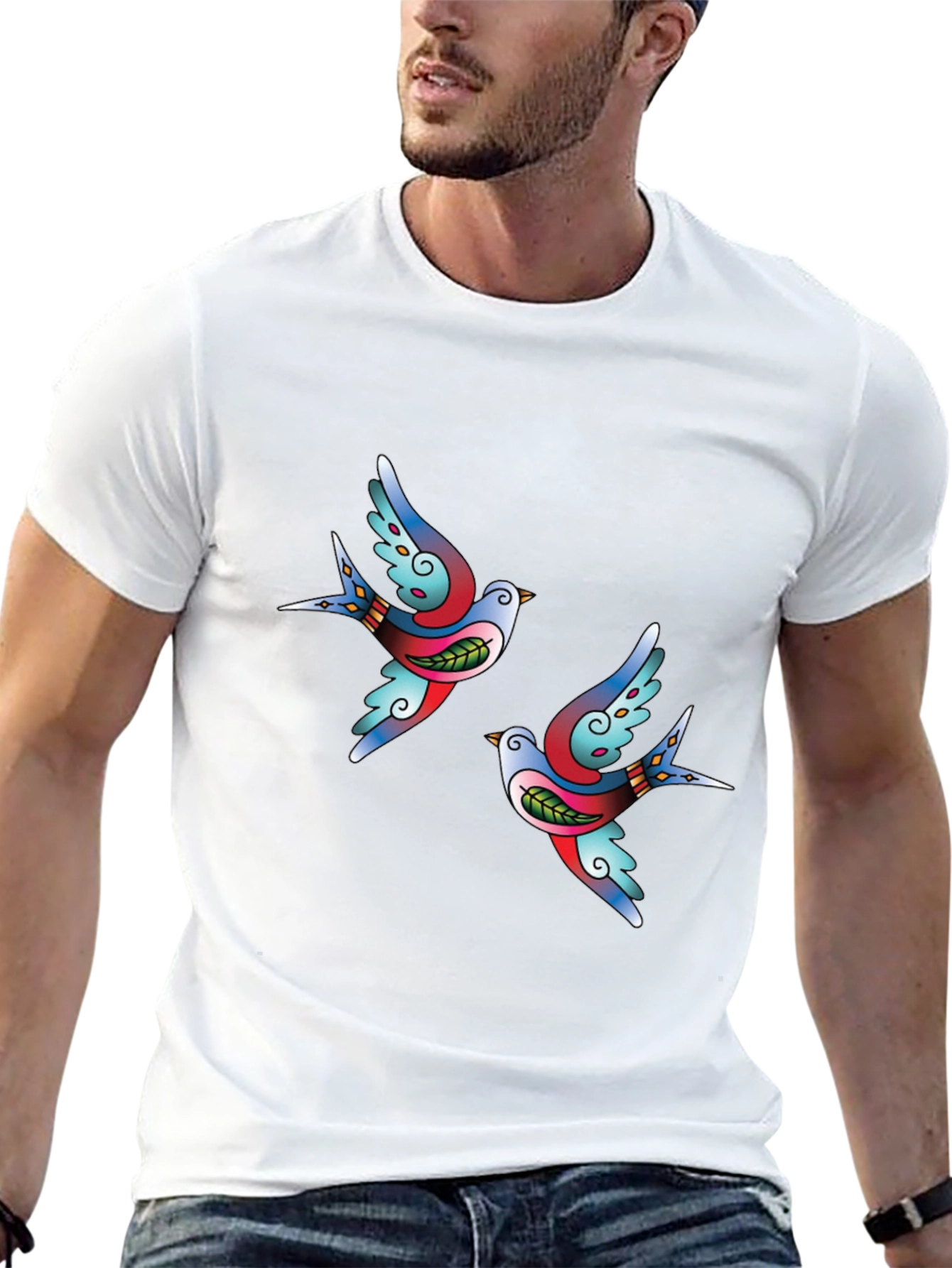 Classic Tattoo Swallow Bird Graphic Tee - Soft Black