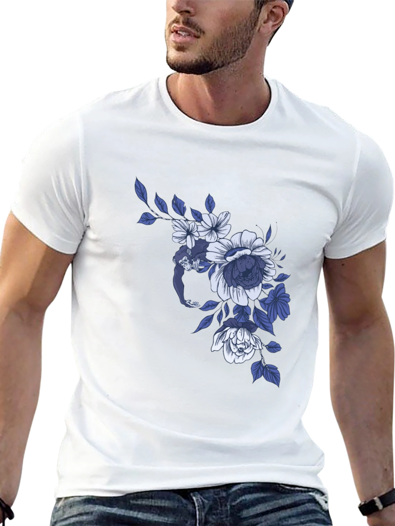 Floral Monkey Graphic Tee - Modern Casual Style
