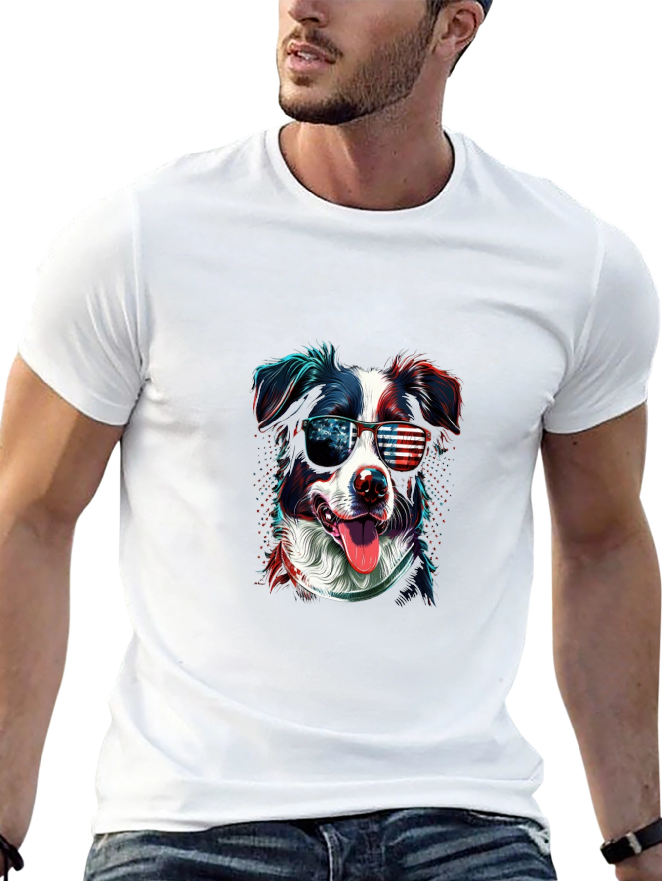 Patriotic Dog Graphic Tee - American Flag Sunglasses
