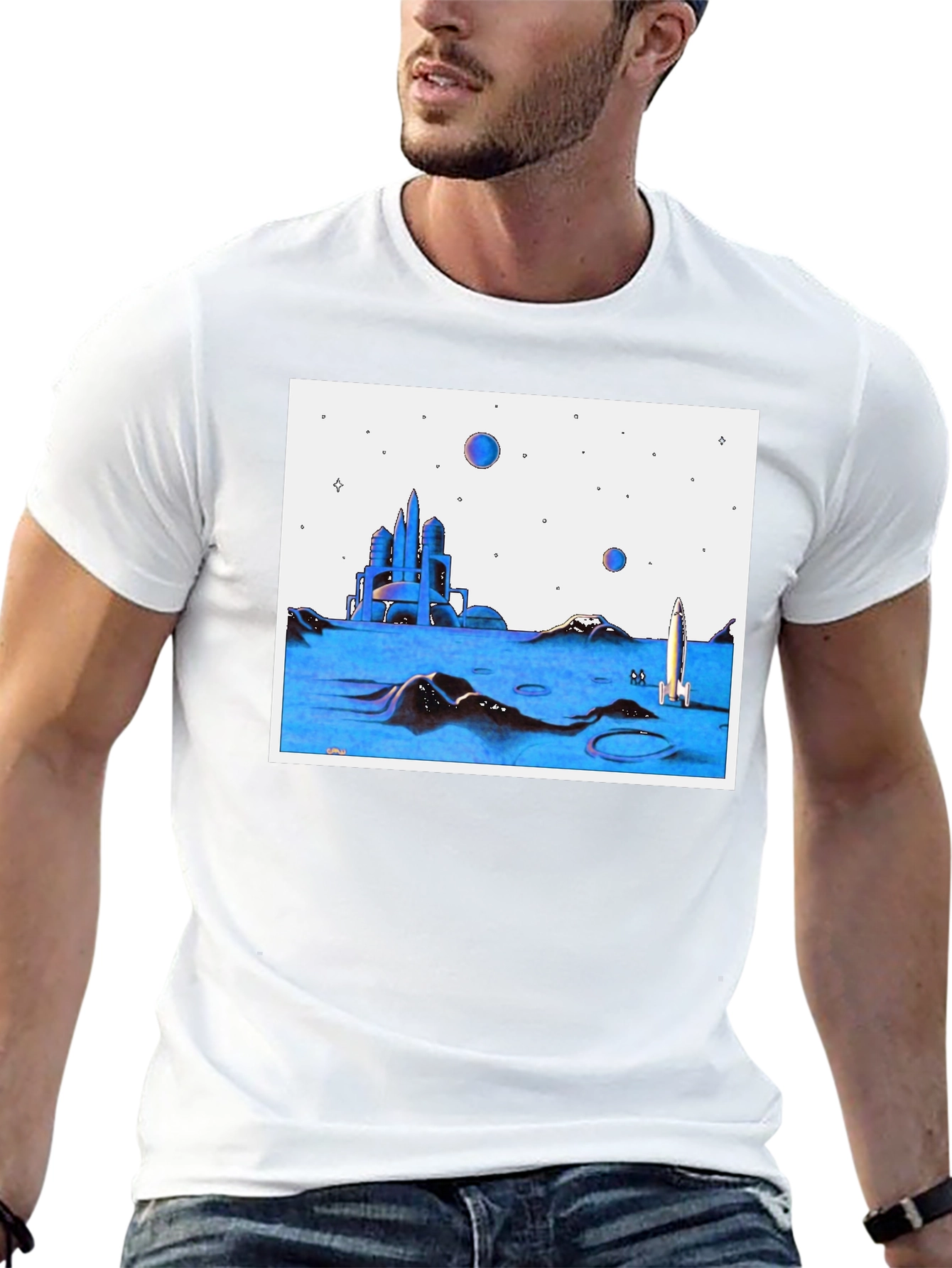 Retro Space T-Shirt - City and Rocket Design