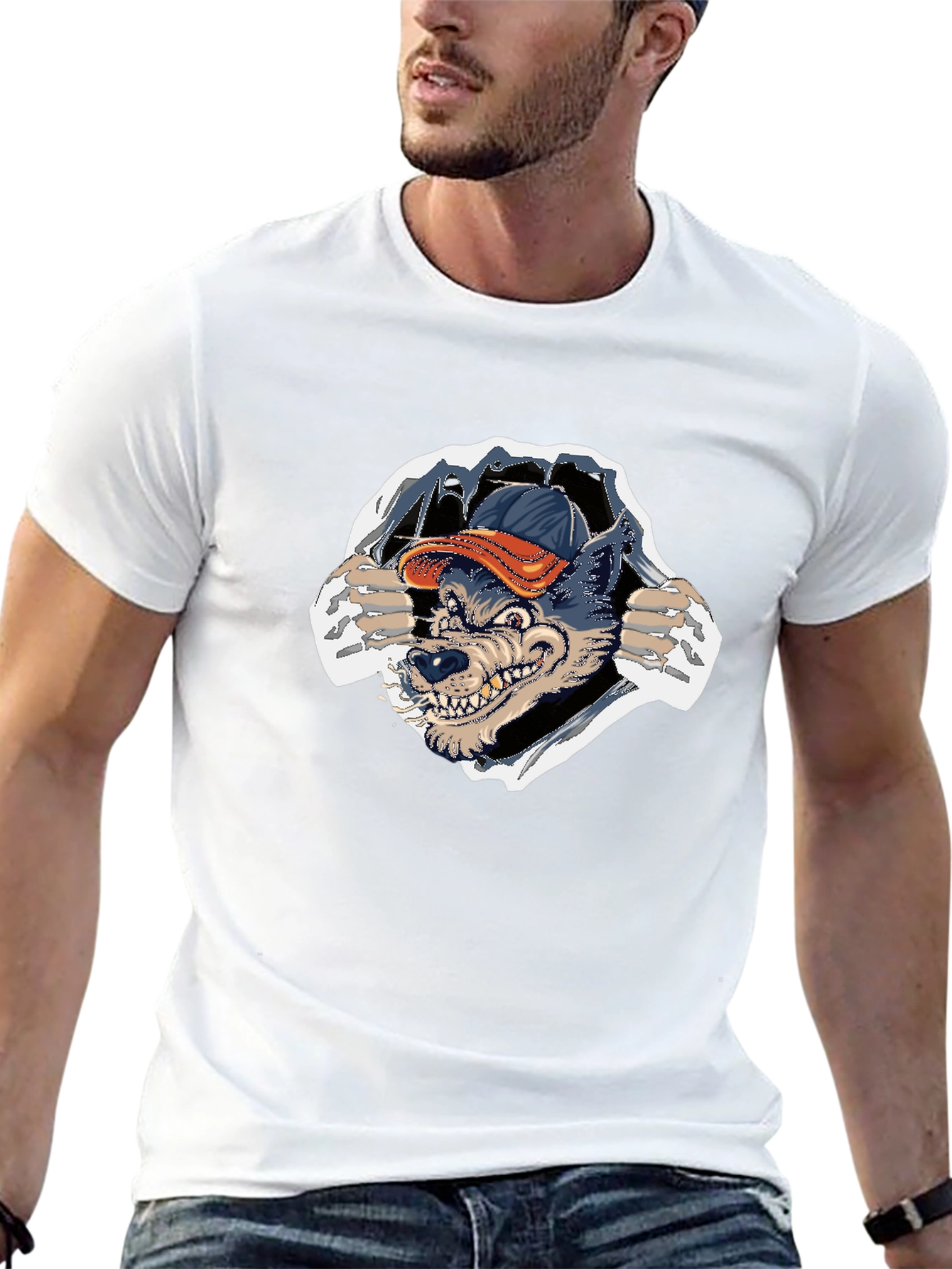 Wolf Graphic Tee - Ripped T-shirt Design