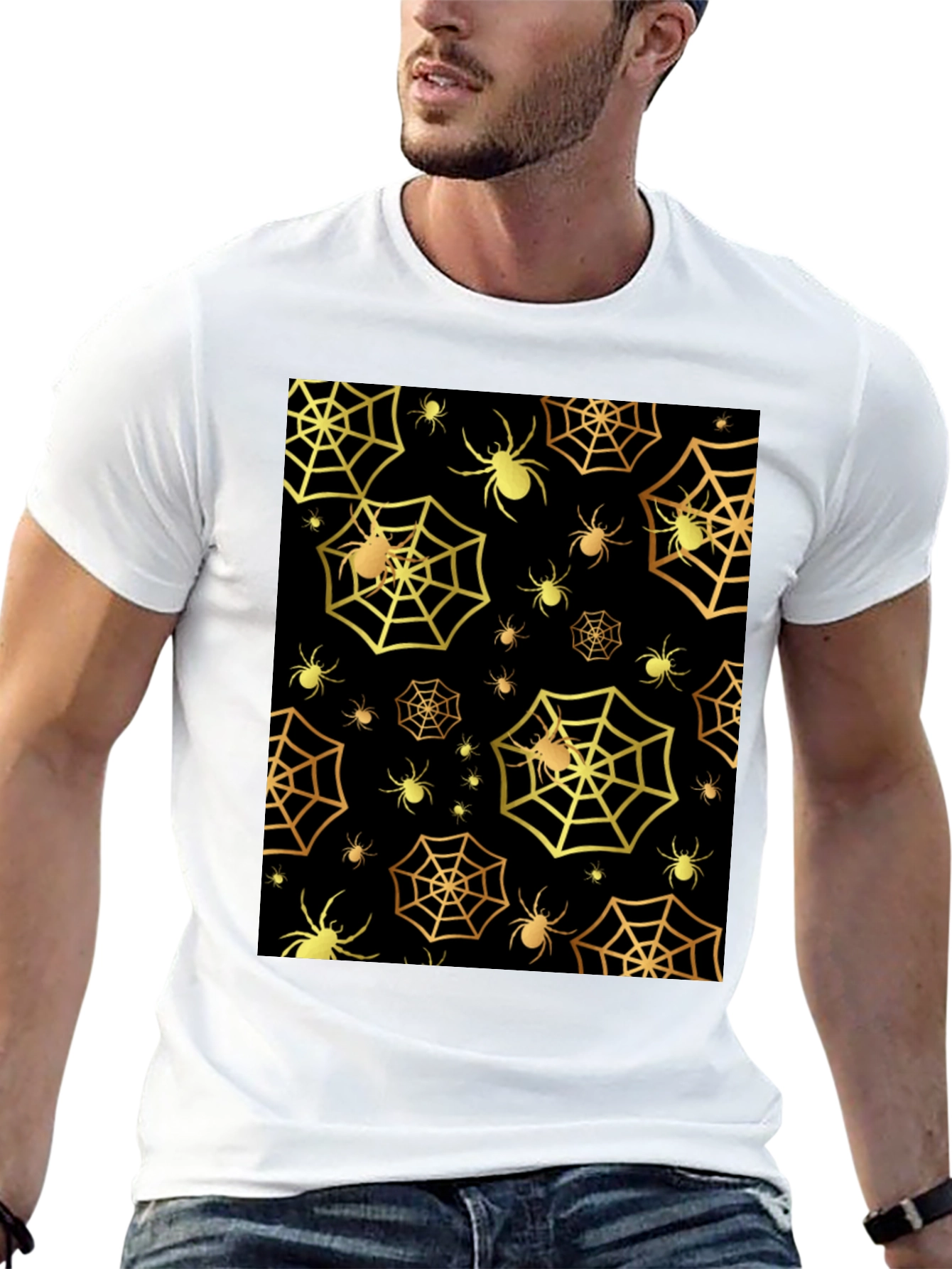 Spooky Spiderweb T-Shirt - Golden Halloween Style