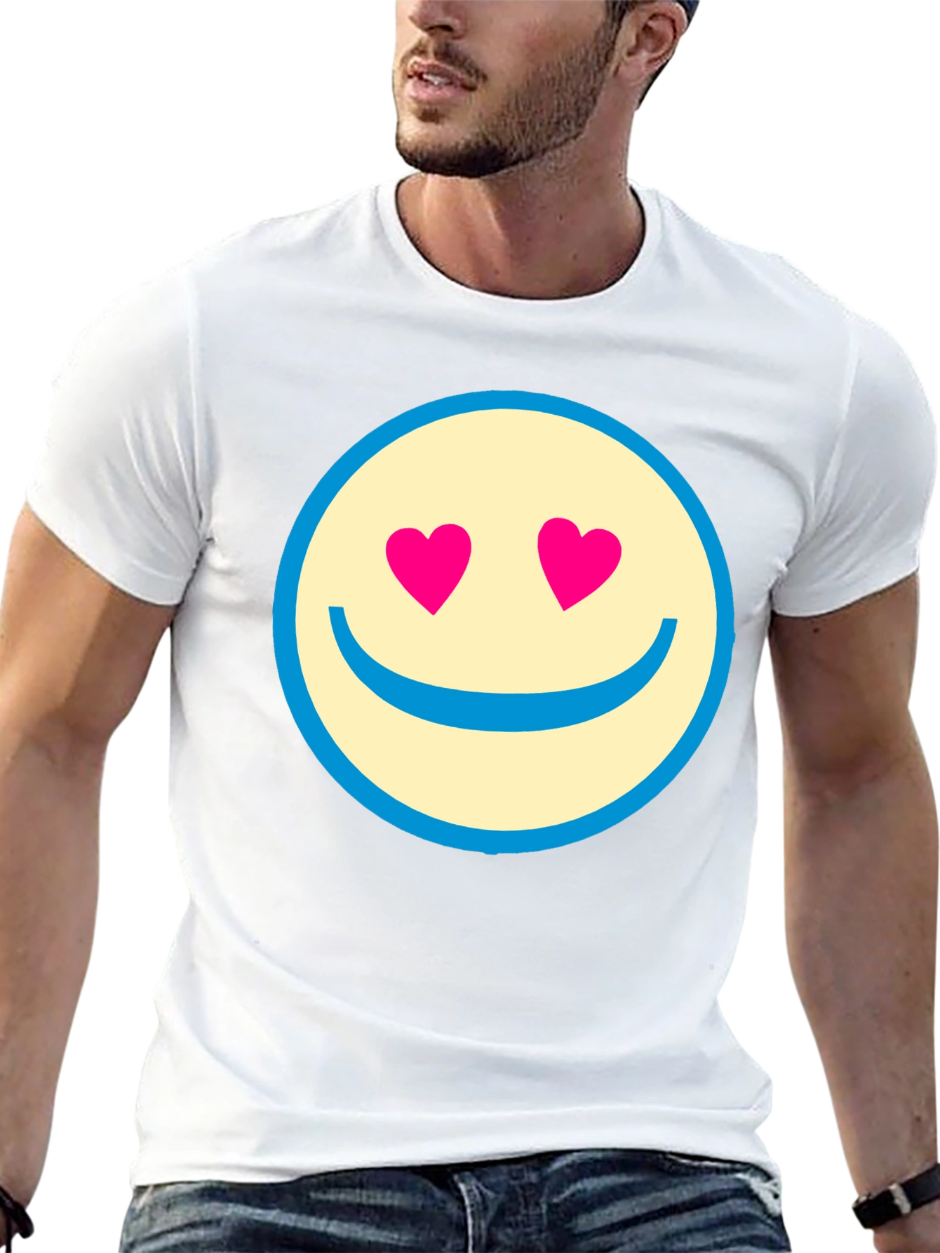 Heart Eyes Smiley Face Black T-Shirt
