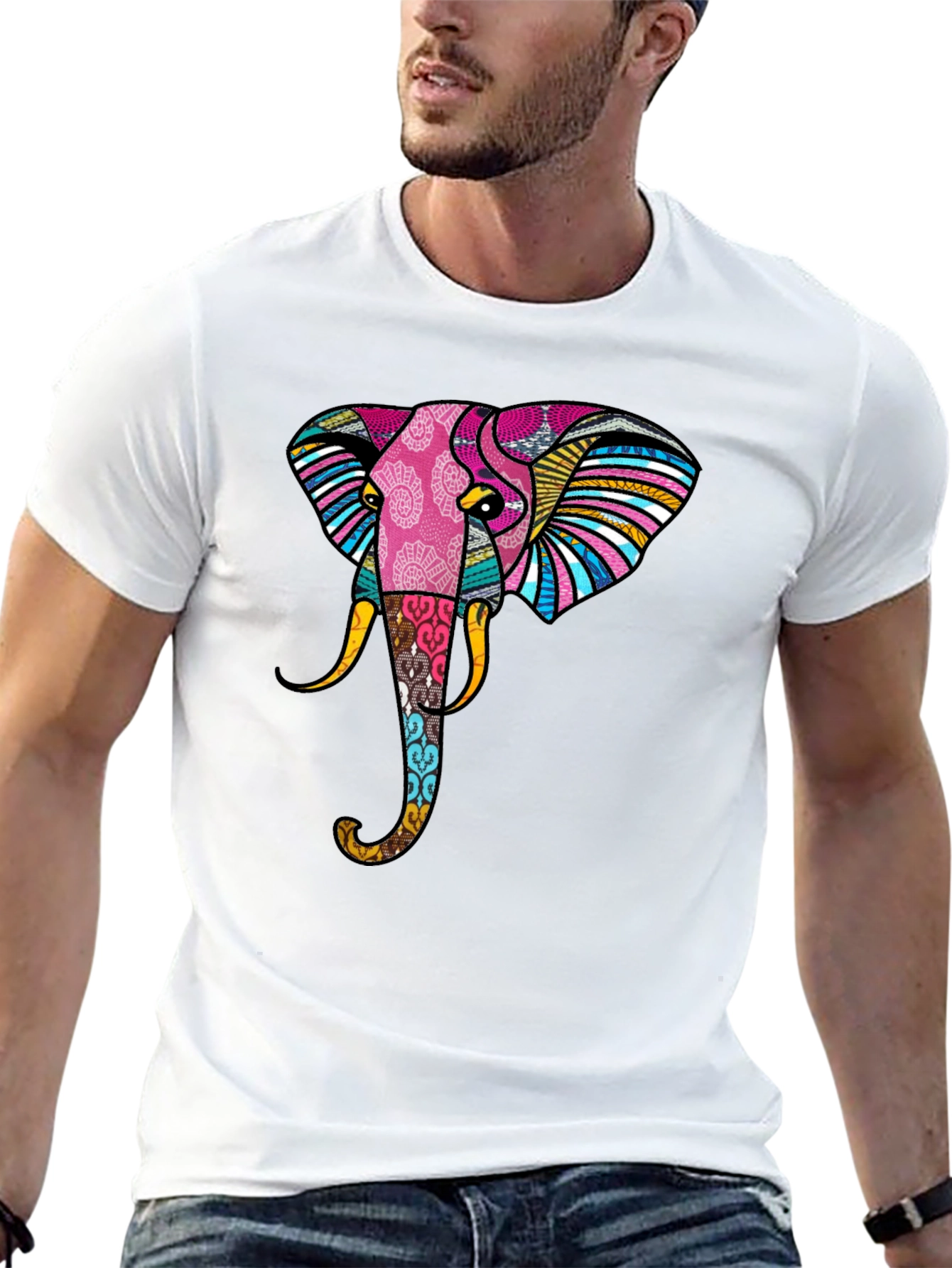 Stylish Elephant Graphic Print Black T-Shirt