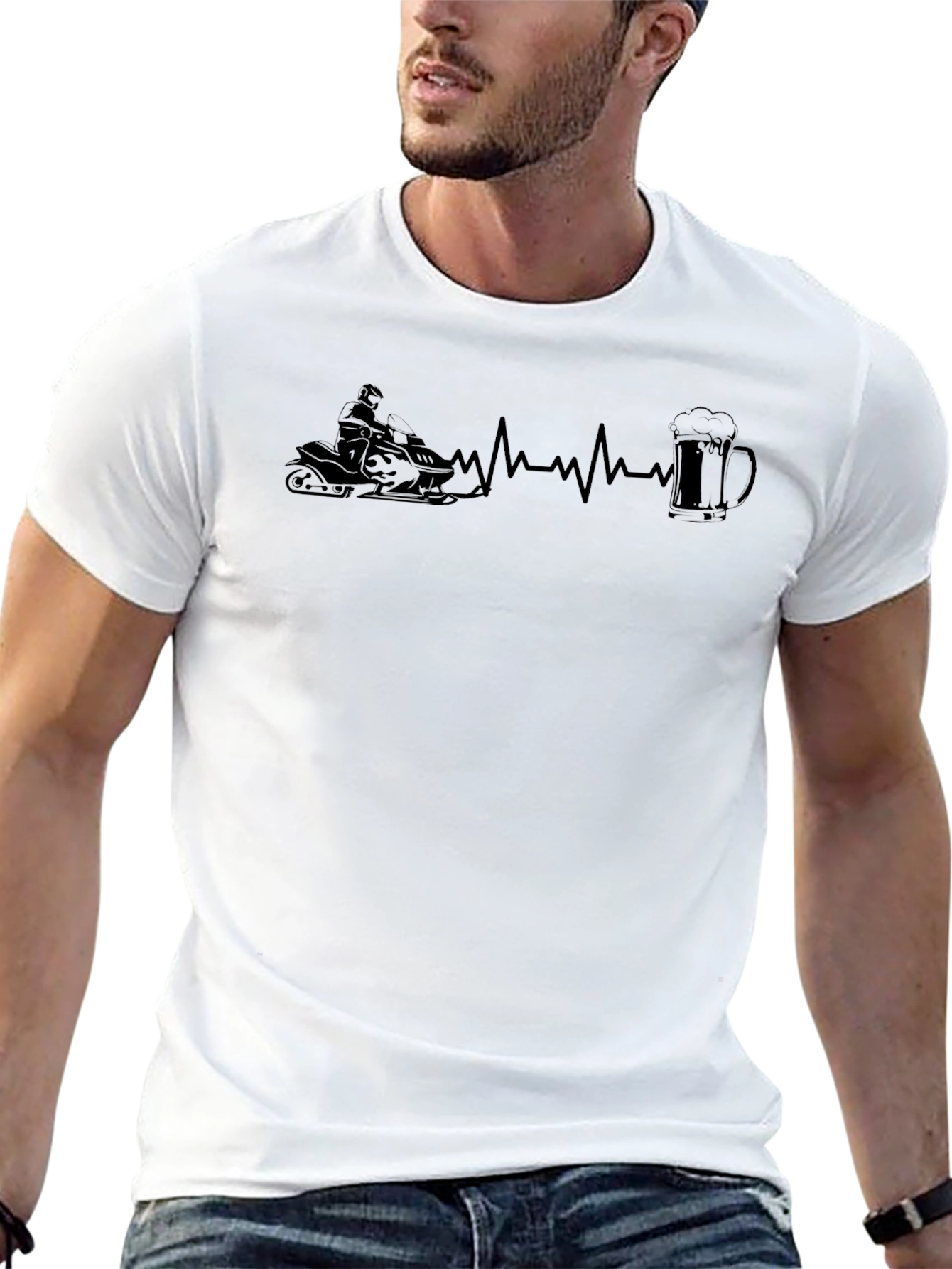 Snowmobile & Beer Heartbeat T-Shirt