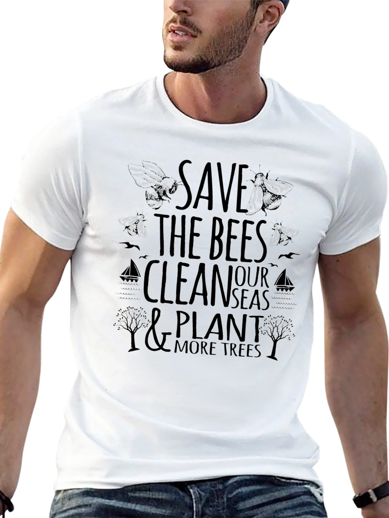 Save The Bees Graphic Print Black T-Shirt