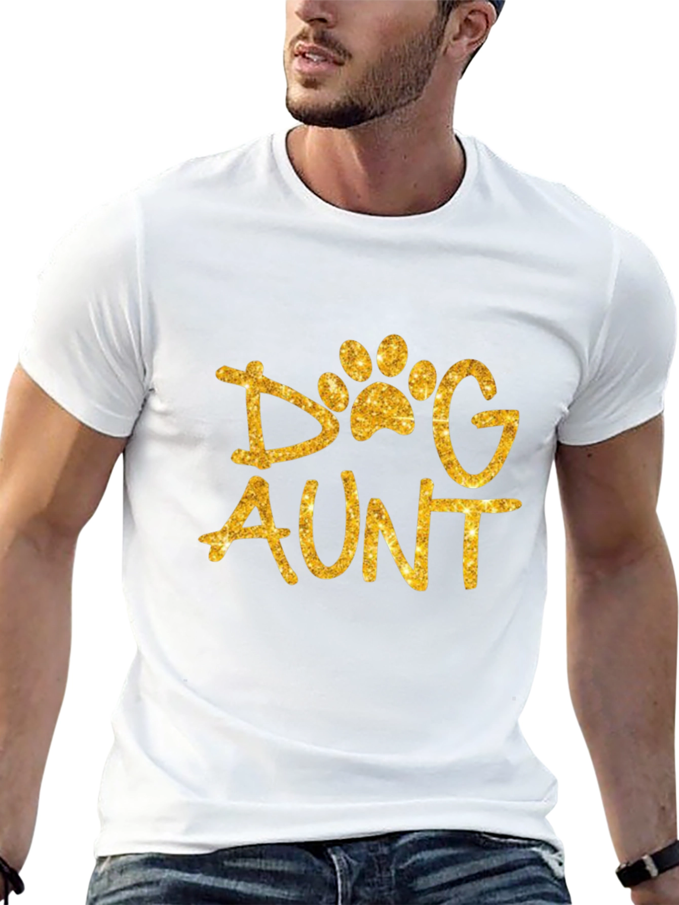 Dog Aunt Shirt - Glittery Paw Print Graphic Tee