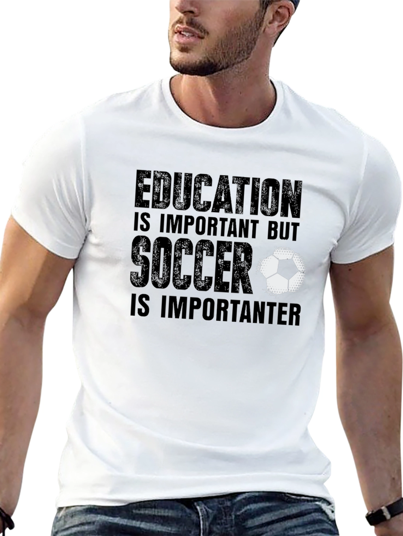 Education Soccer Graphic Tee Black Cotton