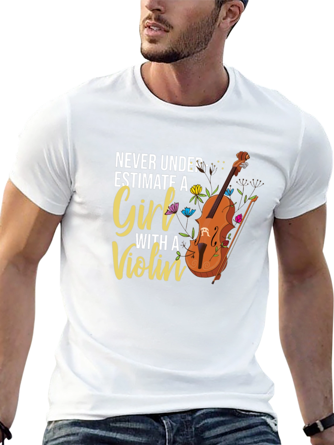 Never Underestimate A Girl With a Violin Graphic T-Shirt