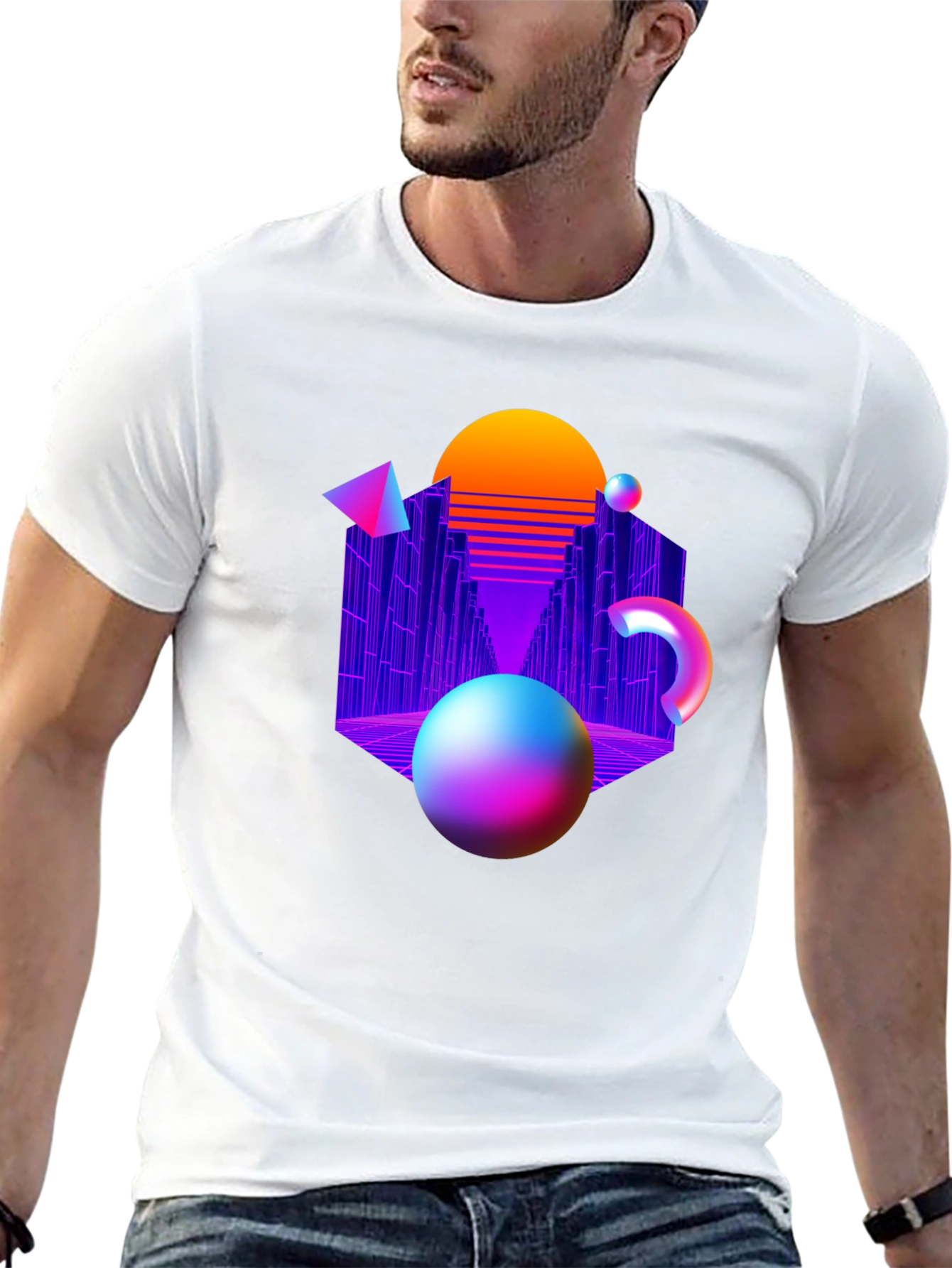 Retro Wave Black T-Shirt - Geometric Design
